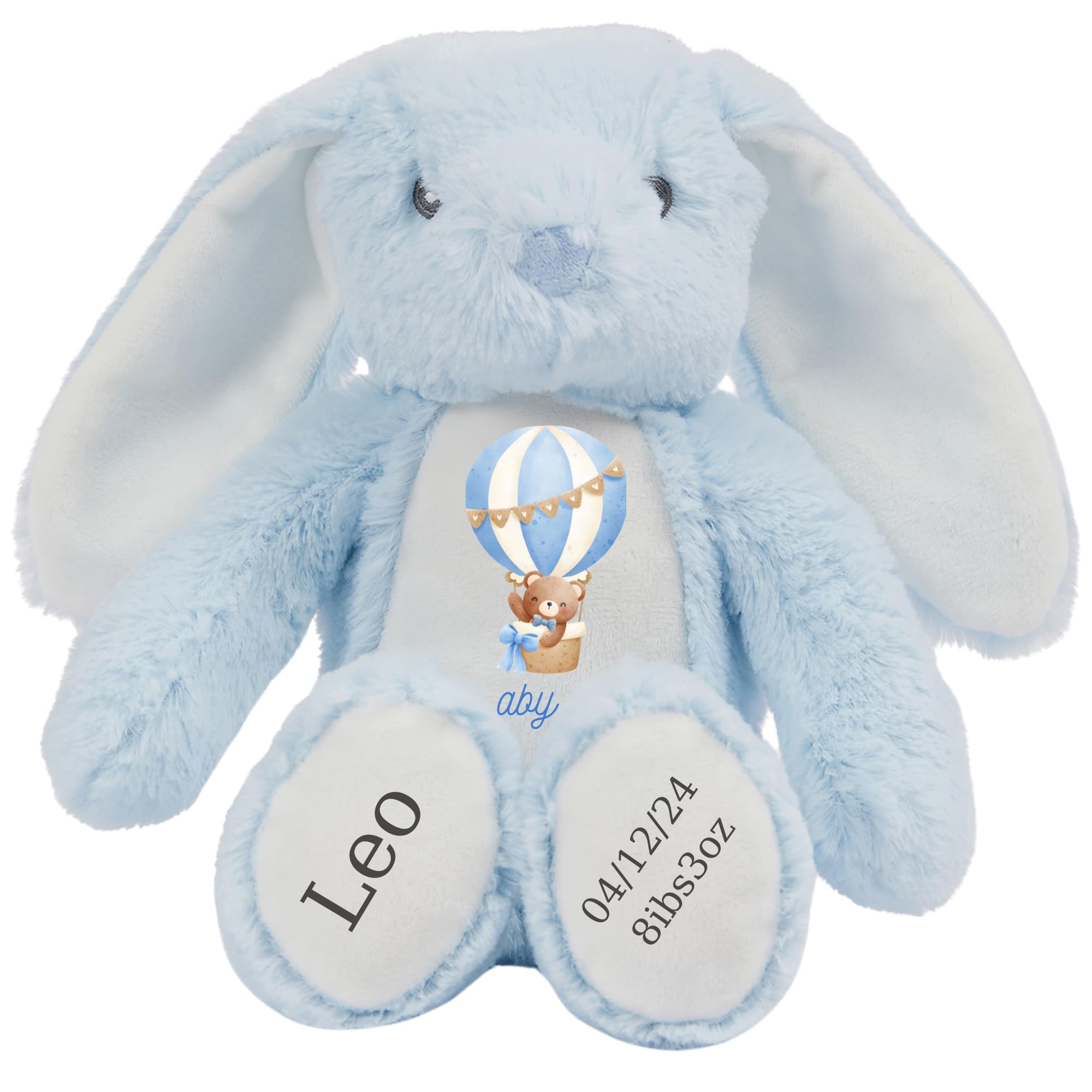 HotScamp Personalised Bunny Newborn New Baby Boy New Birth Announcement Custom Plush Named Baby Name - Cuddly Toy Comforter Special Nursery Keepsake - Blue Bunny