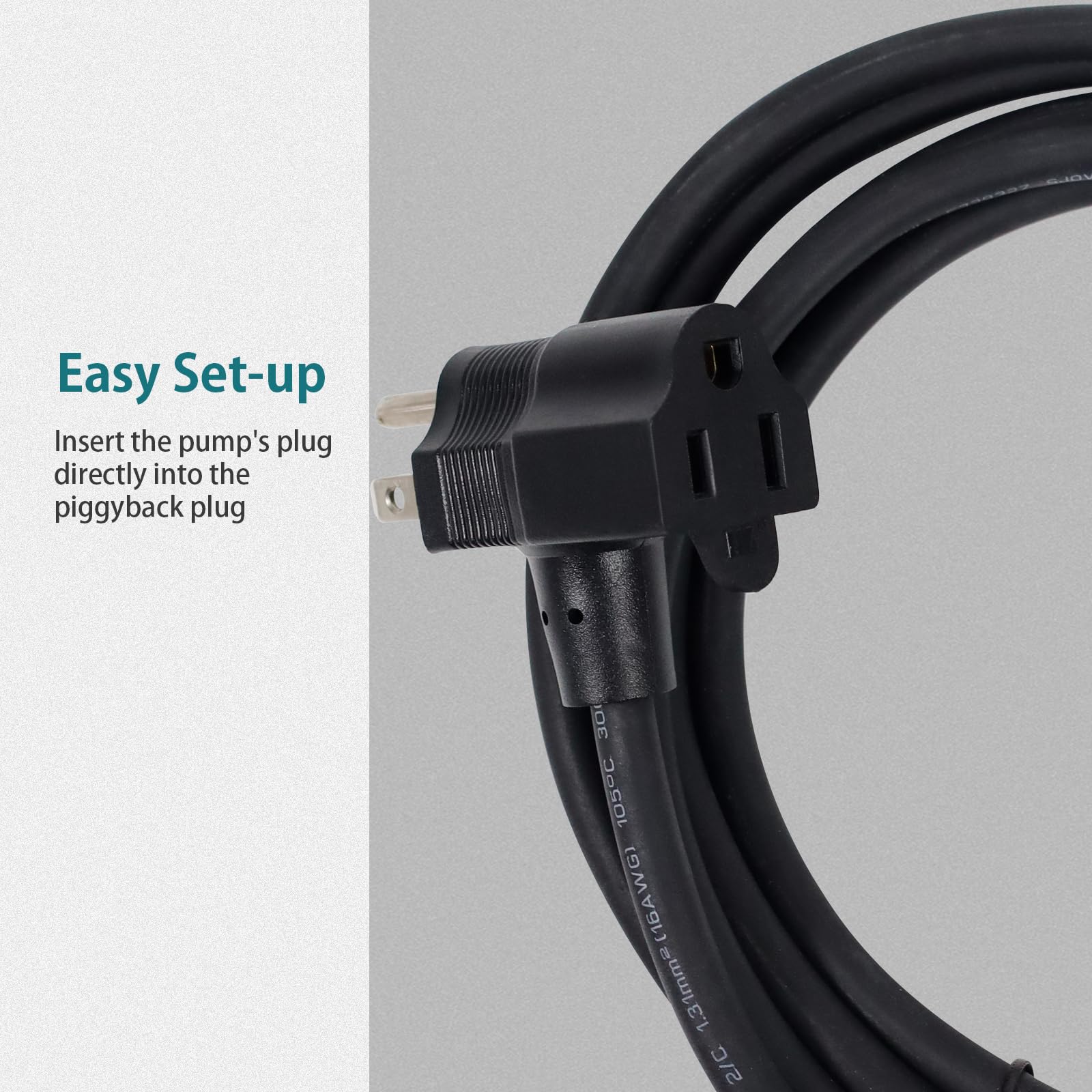 WASSERMANN Interruptor flotante universal para bomba de sumidero con cable de 10 pies (enchufe Piggyback), CA 115 V/230 V, 16 amperios, interruptor de flotador para tanques de agua, bomba de sumidero