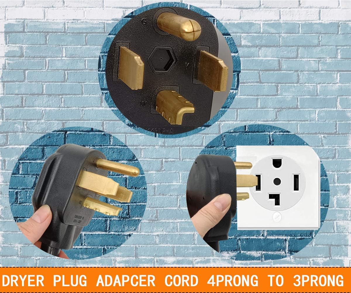 1.5FT 3 Prong to 4 Prong Dryer Adapter, 4 Prong to 3 Prong Dryer Adapter, NEMA 14-30P Male to 10-30R Female, Dryer Cord Adapter 4 to 3 Prong, STW 10AWG, 30A, 250V