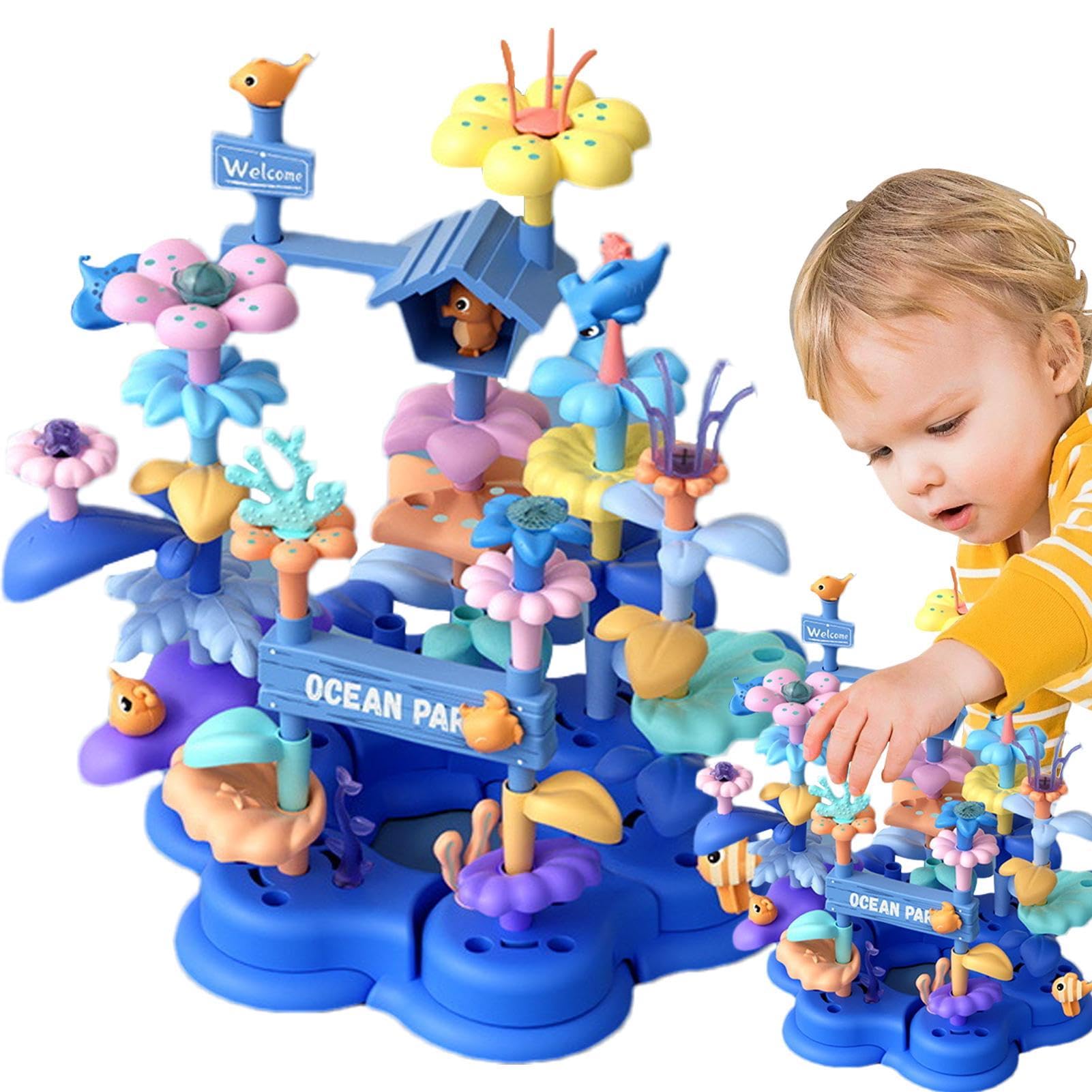 Juego de jardinería para niños pequeños, Juego de construcción de jardín de flores - juguetes de construcción para niños en edad preescolar 61 piezas juguetes de flores - Juegos de construcción