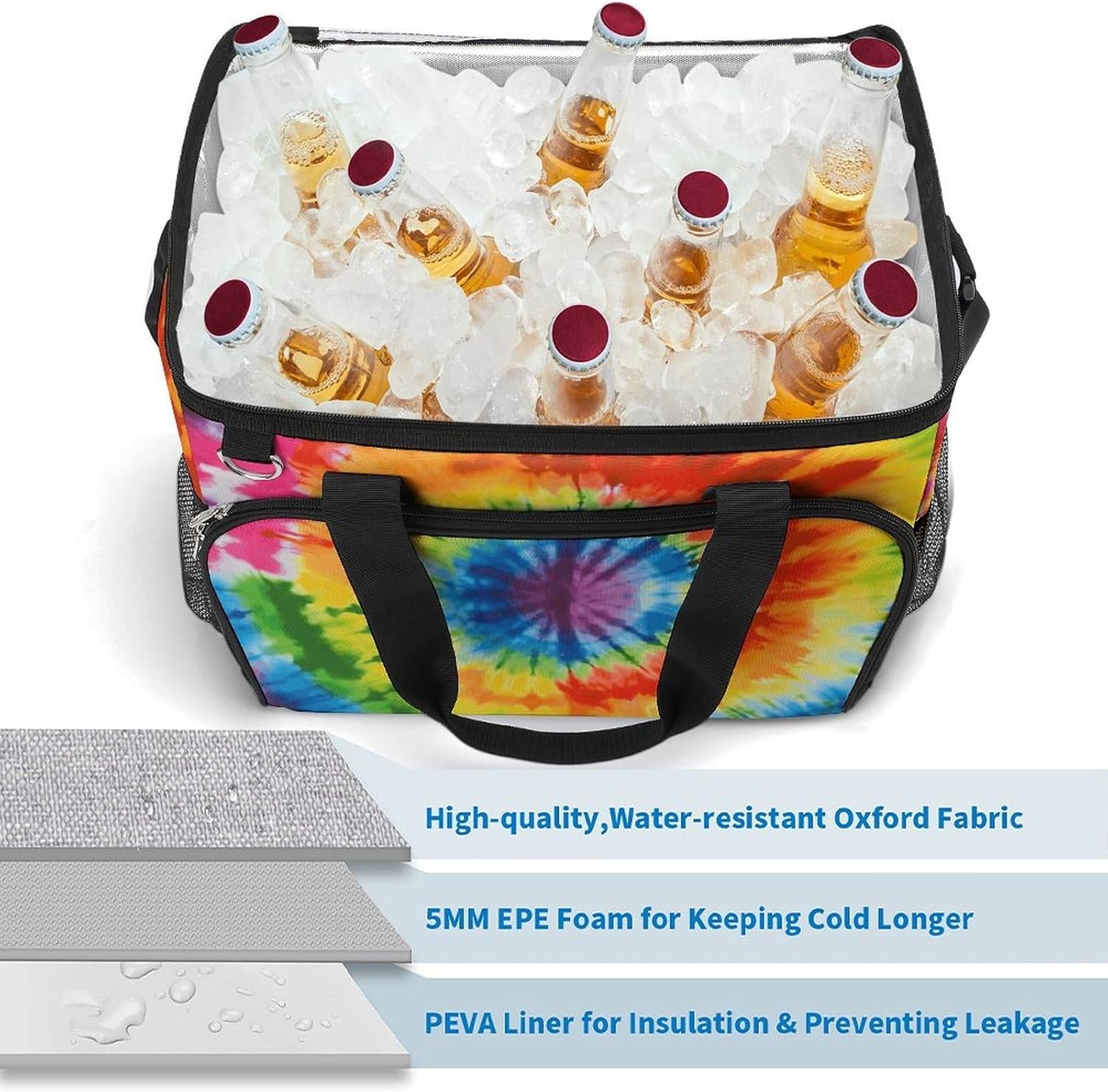 Large Capacity Oxford Cloth Tie Dye Printed Camping Ice Bag, Outdoor Portable Insulation and Cooling Bag, Suitable for Outdoor Camping and Picnics