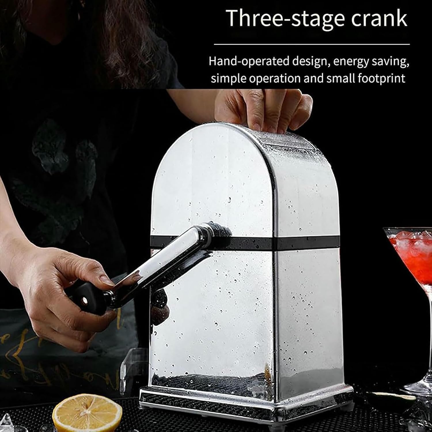 Hand Crank Stainless Steel Ice Crusher, Manual Snow Cone Smoothie Maker, Hand Crank Design/Energy Saving and Easy Operation/Small Footprint, for Summer Energy