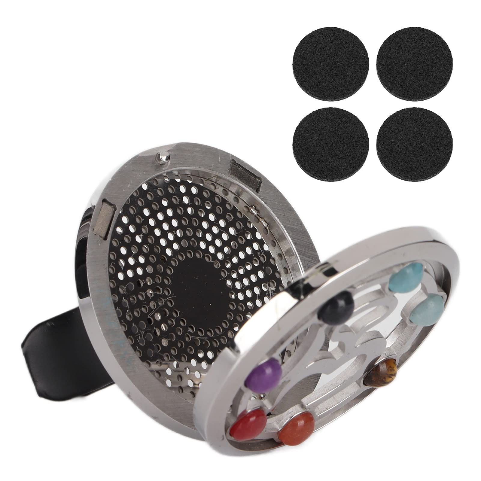 Car Diffusers Vent Clip, Stainless Steel Essential Oil Car Air Freshener Aromatherapy Locket with 4 Pads, Aromatherapy Decor Defusers Scent Home Perfume Essentials Accessories(02)