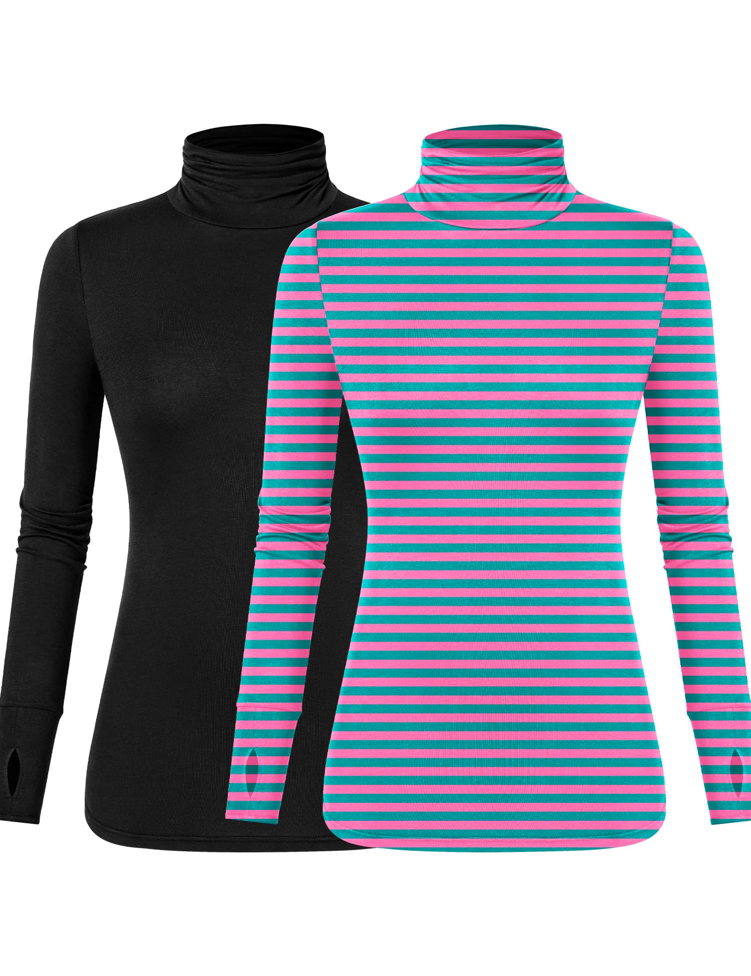 Women's Long Sleeve Turtleneck Lightweight Slim Active T Shirts Thumb Holes for Fall Spring Winter