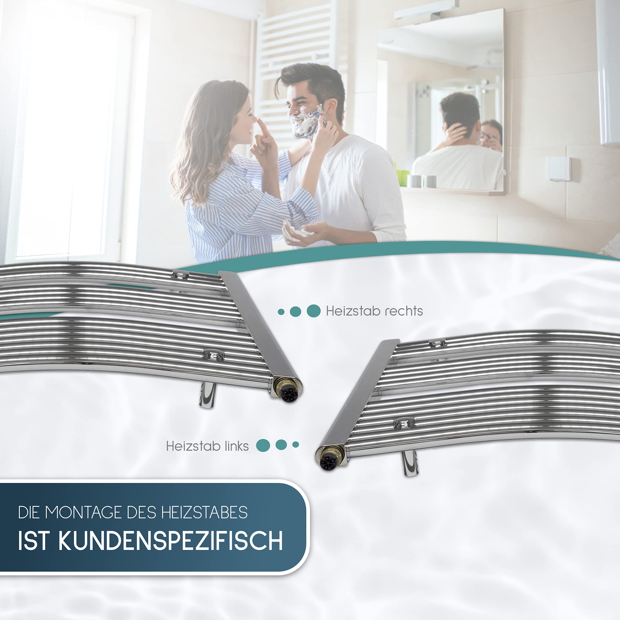 anapont elektrischer Badheizkörper - chrom gebogen - Timer-Funktion - Handtuchheizkörper - Badheizung elektrisch - Handtuchheizung - Made in Germany (KTX-2, 1175h x 600b)