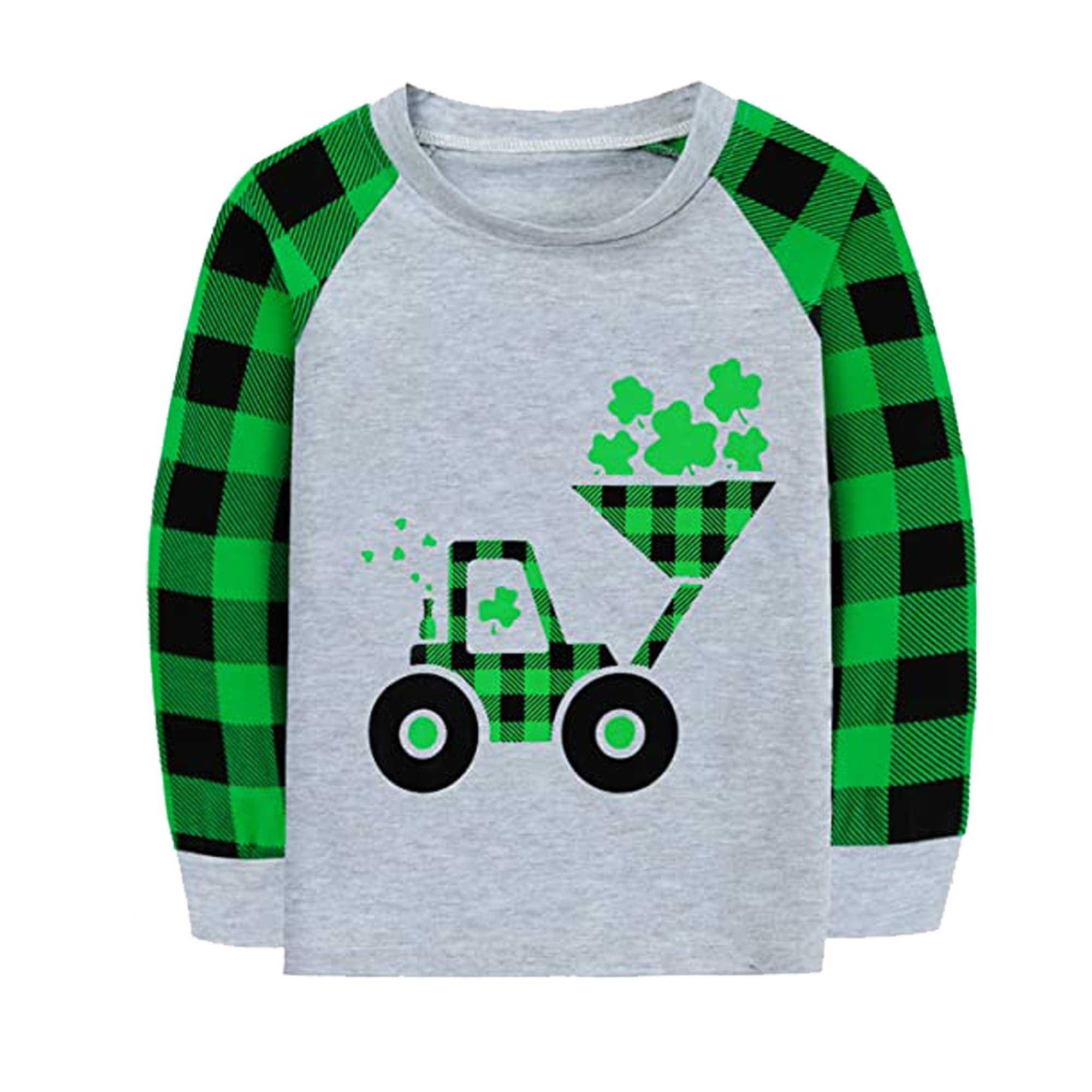 St Patricks Day Shirts Toddler Boys Girls T-Shirt Saint Patrick's Day Long Sleeve Top Plaid Raglan Sleeve Tees 2T-7Years