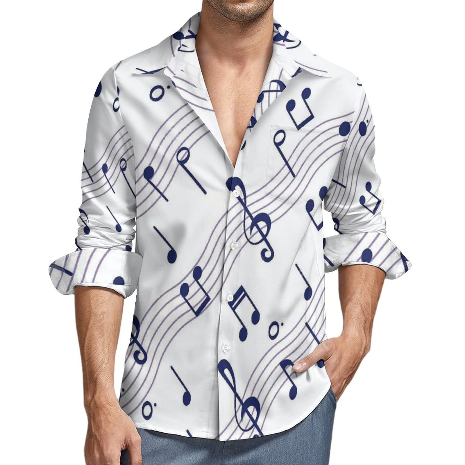 Amazon.co.jp: シャツ メンズ 長袖 Tシャツ 音符柄 音譜柄 五線譜柄