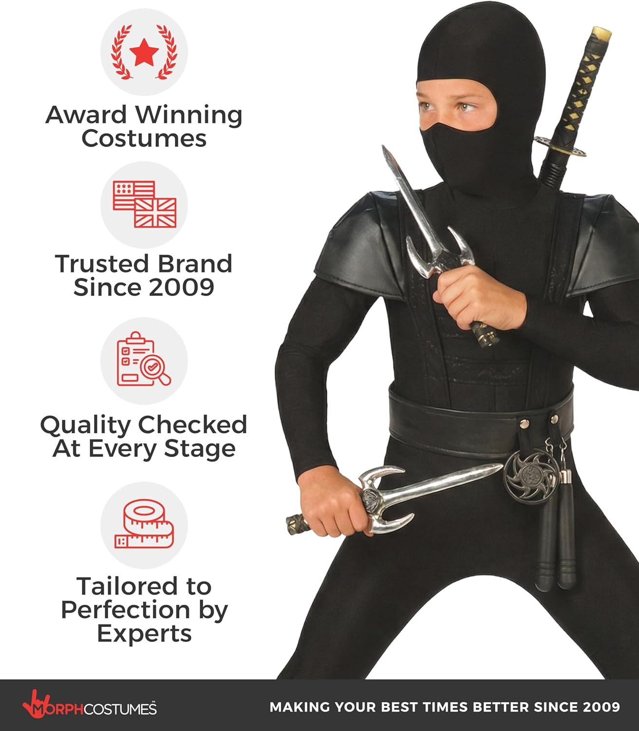 Morph Ninja Costume Kids, Ninja Costume with Accessories, Ninjas Costumes Boys, Halloween Costumes for Boys