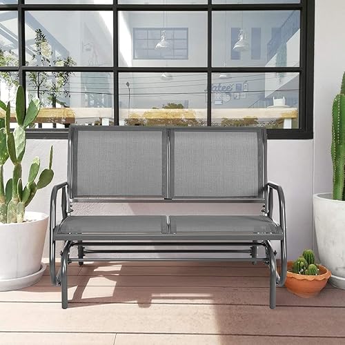 Miniatura 7 de Giantex Silla Mecedora Deslizante de 48 Pulgadas con Espacio Amplio, Silla Mecedora Deslizante de Descanso para 2 Personas, Cómodo Banco de Patio