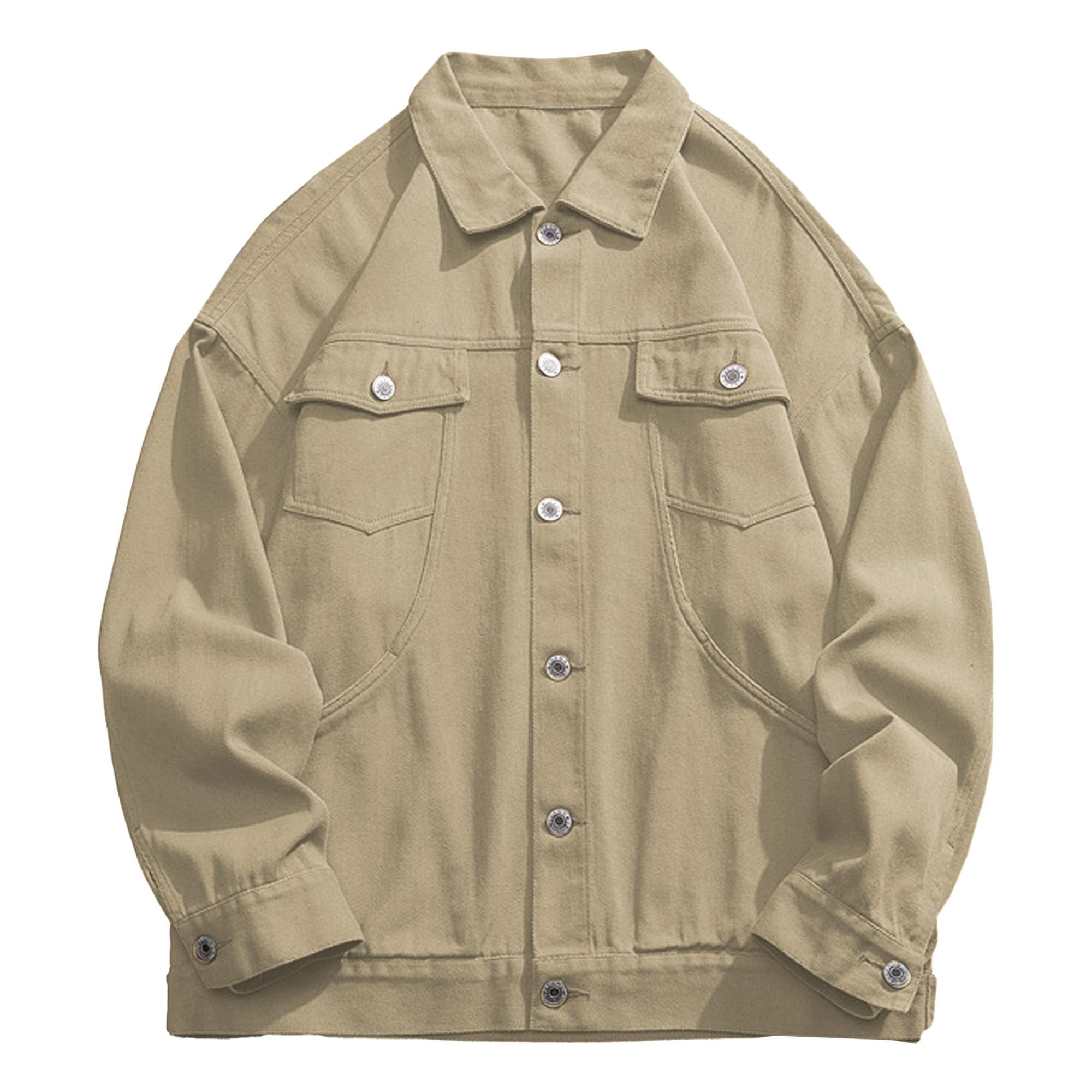 Chaqueta vaquera holgada hombre con cuello redondo cómodo 8