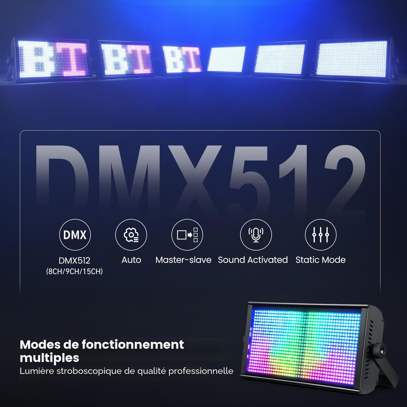 Betopper 150W Stroboscope Led DMX, RGBW 7 * 15 Zones de Contrôle Pixels 1P