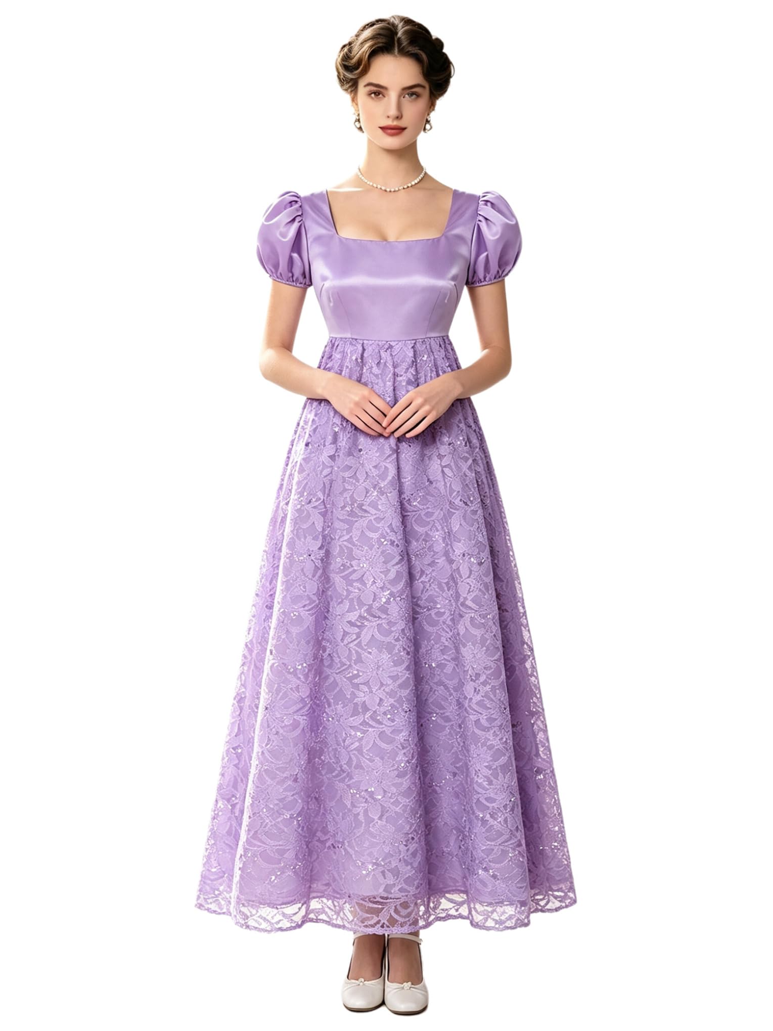 Hansber Donna Abito Elegante da Scatto Fotografico Un Concerto Classico | Collo In Stile Retro Reggiano,Vita Alta Imperiale,Vestito Da Sera,Vintage,Luna Miele,Ufficio,Cerimonia,Evento Costume Storico
