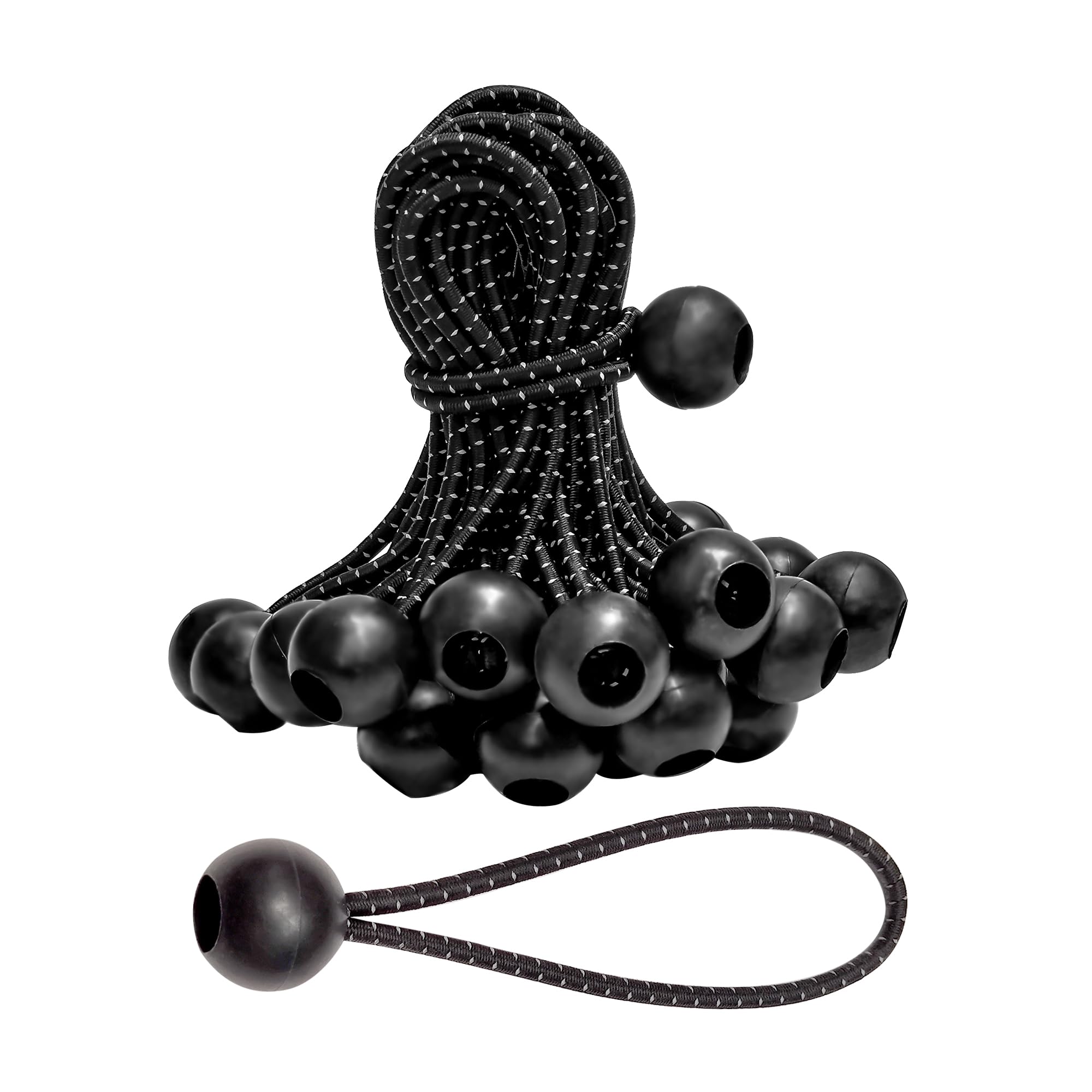 50PCS Bungee Cords 6 Inch, Reflective Bungee Cords with Balls for Tarp, Camping Tent, Gazebo, Awning, Heavy Duty Fixed Hoses, Indoor&Outdoor UV Resistant