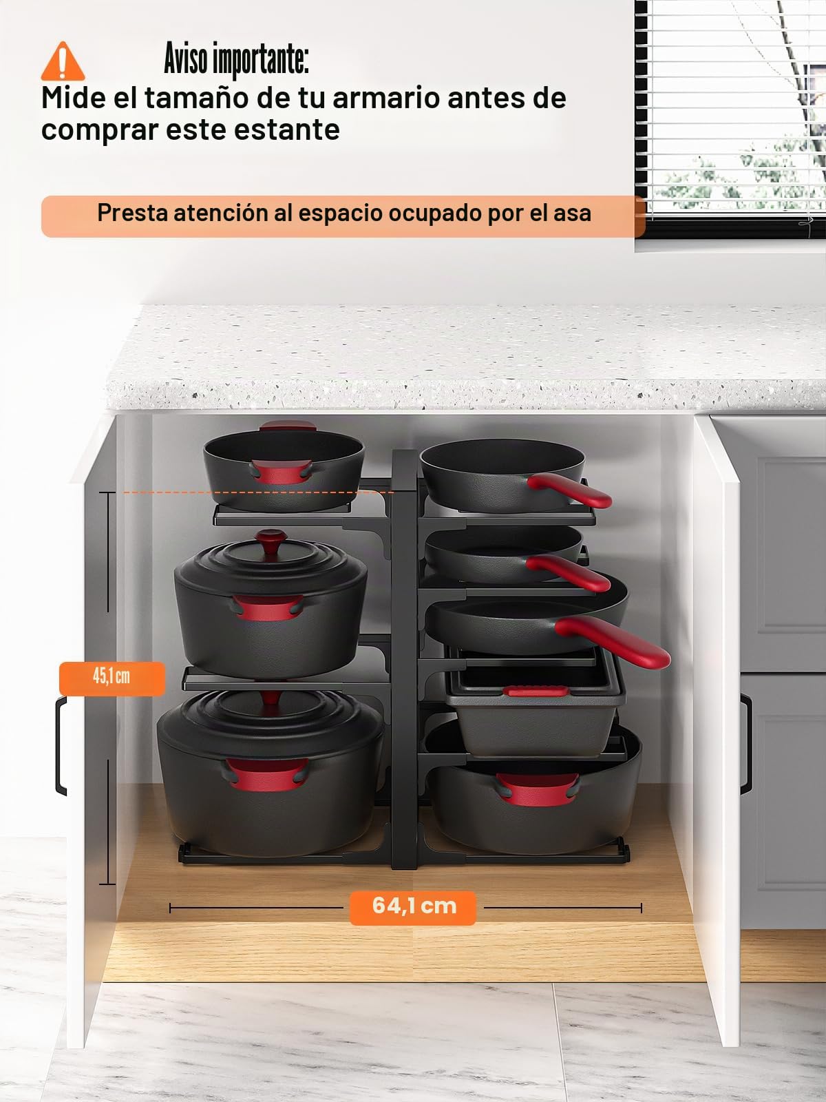 MUDEELA Organizador de Ollas y Sartenes para Gabinete, Organizador de Sartenes Ajustable de 8 Niveles para Gabinete, Organizador de Ollas para Organización y Almacenamiento de Armarios de Cocina