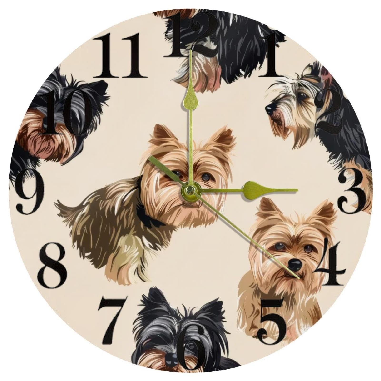 Vapokf Multicolor Yorkshire Terriers Wall Clock, Silent Non Ticking Quartz Battery Operated Round Wall Clocks Home/Kitchen/Office/School Clock