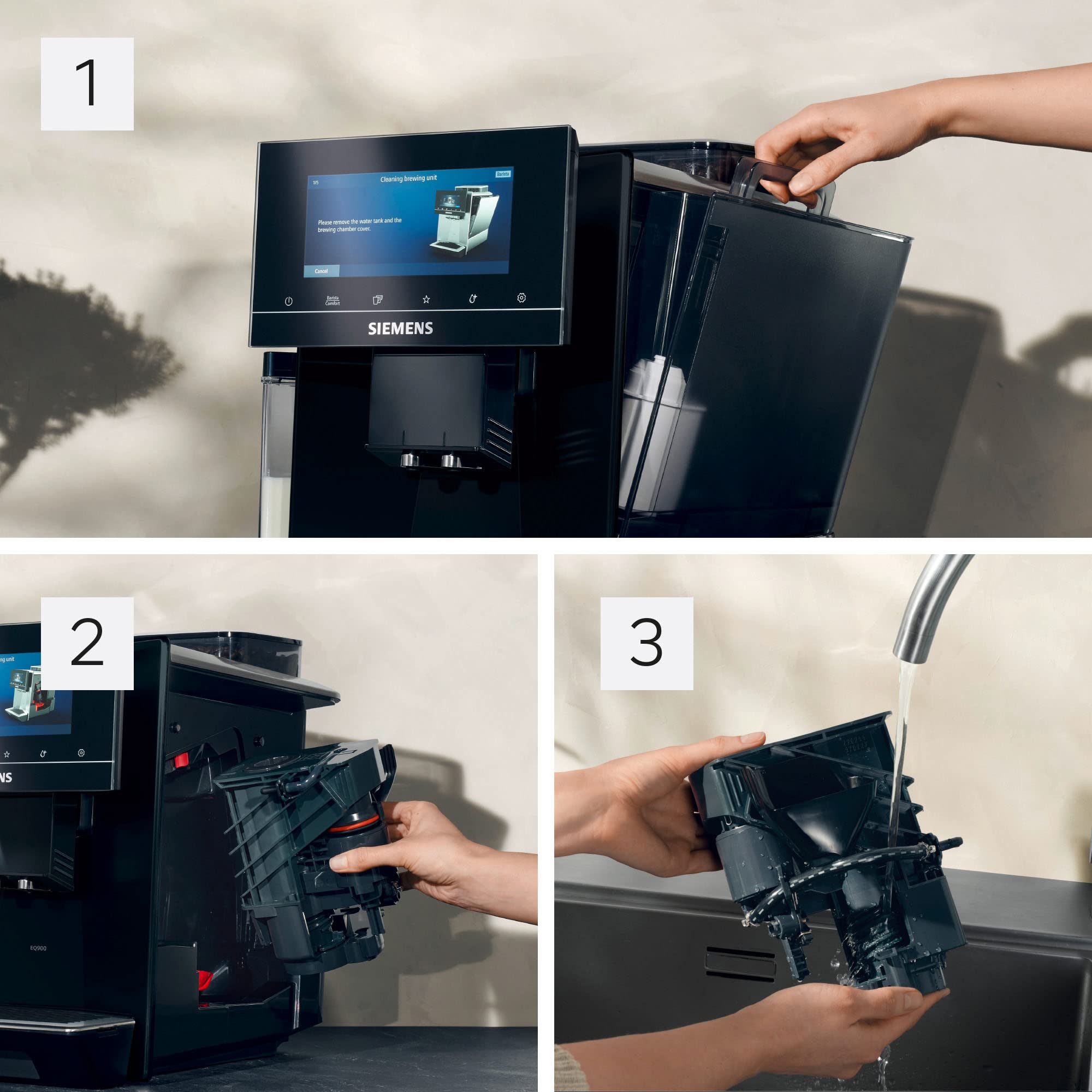 SIEMENS - Cafetera superautomática, EQ900, Modo Barista, 2 molinillos cerámicos, Display Touch&Slide de 6,8", conectividad Home Connect, acero inoxidable, TQ903R03