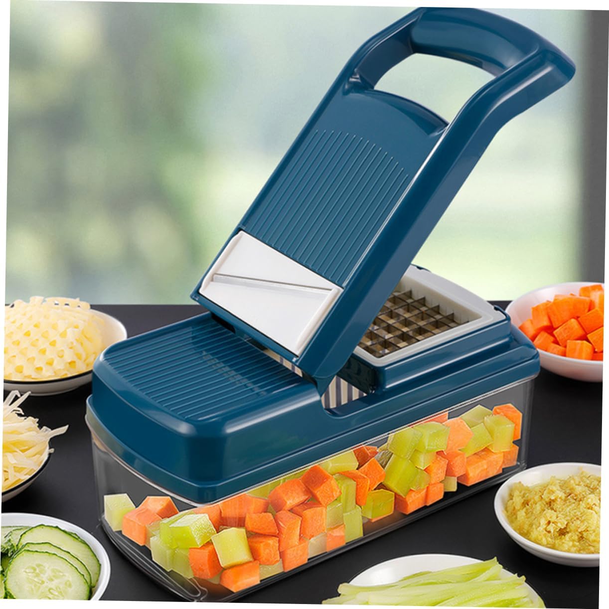 Mikinona Multifunctional Vegetable Slicer and Grater Kitchen Tool for Potatoes Onions and More Compact Design for Easy Storage for Meal Prep
