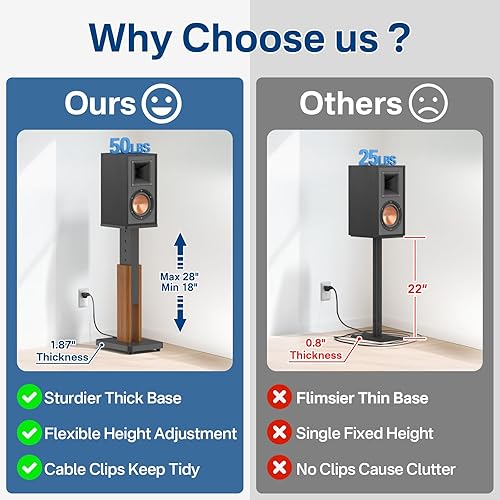 Miniatura 3 de Par de soportes de altavoces de altura ajustable para la mayoría de monitores de estudio y soportes de altavoces, soportes de altavoz de grano de