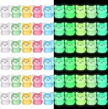 Suzile 60 Pcs Mini Luminous Resin Cat Miniature Cat Figurines Glow in the Dark Resin Animals Tiny Animals Ornament for Garden Landscape Aquarium Dollhouse Birthday Party Room Crafts DIY Projects
