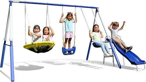 Sportspower Fairbrook - Juego de columpios de metal para patio trasero para niños, capacidad de 500 libras, platillo, columpio de pie, columpio