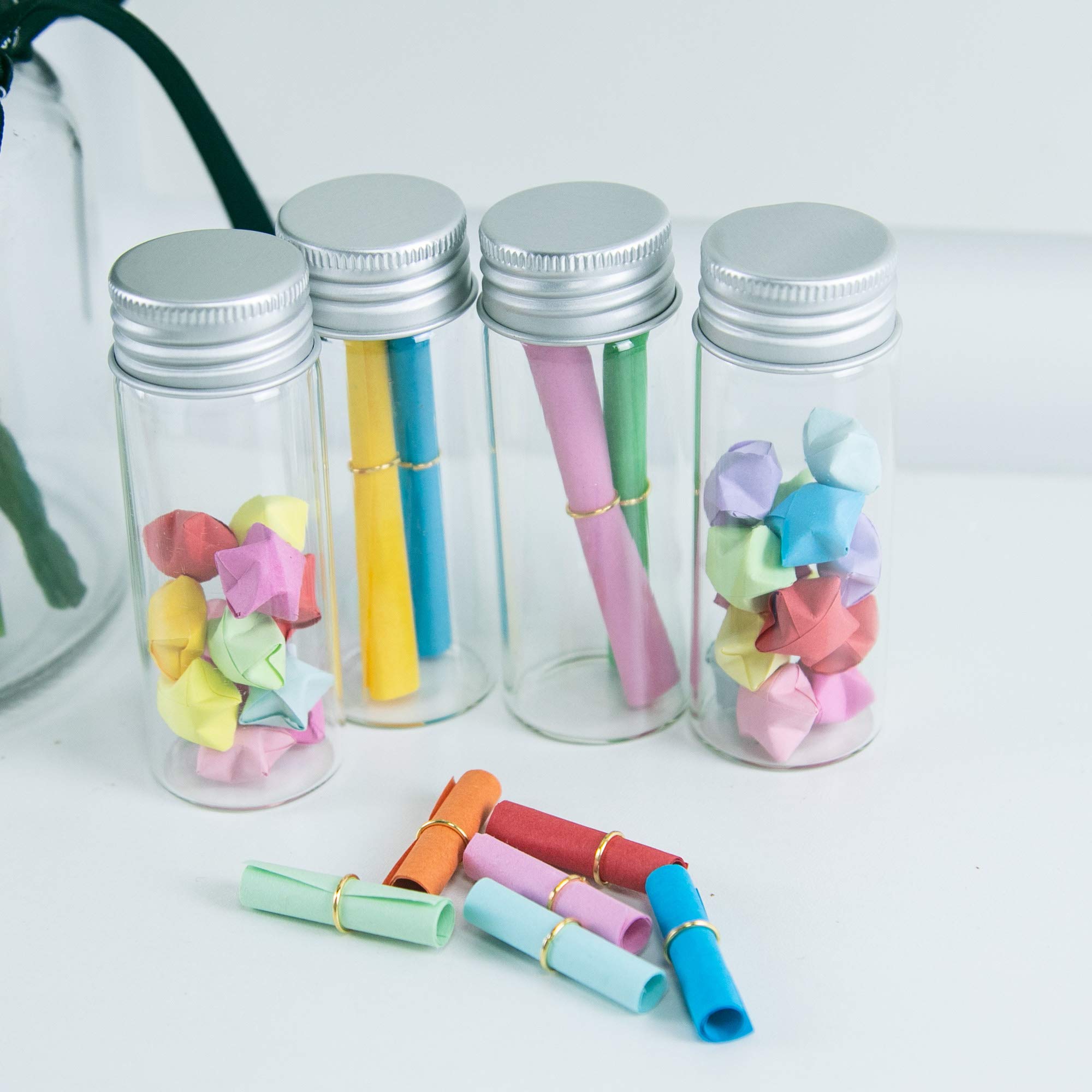 50pcs 40ml Bouteille en Verre Transparent et Bouchon en Aluminium argenté,Le Couvercle en Aluminium spiralé est Plus Unique et Offre de Meilleures Performances d'étanchéité. (50, 40ml)