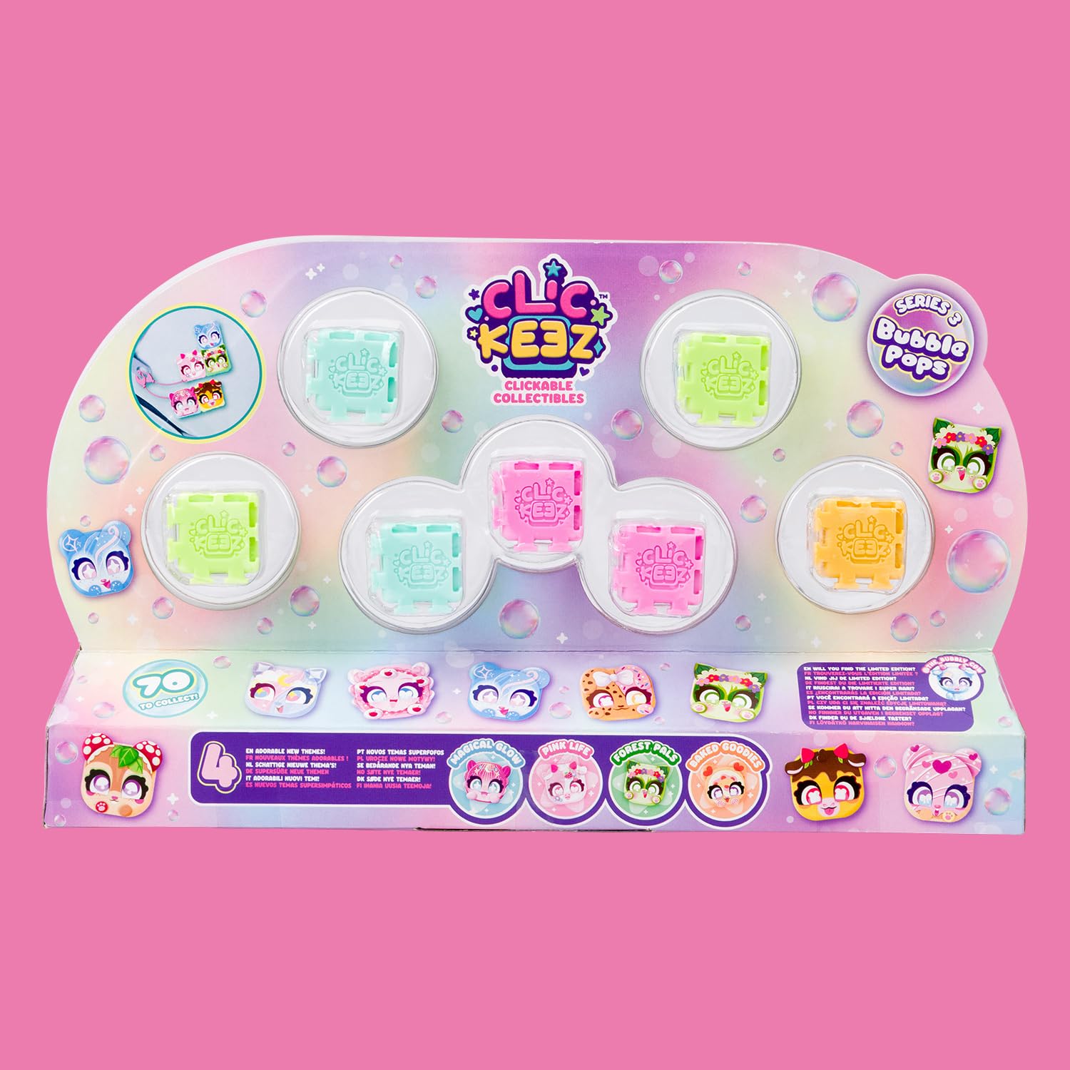 Goliath - CLICKEEZ - 12 Pack Série 3 Bubble Pops - 12 Touches Clavier Kawaii à Cliquer&Connecter + 2 Porte-Clés - New Son & Forme - Effet ASMR - 70 Personnages A Collectionner - Fidget Toy dès 6 Ans