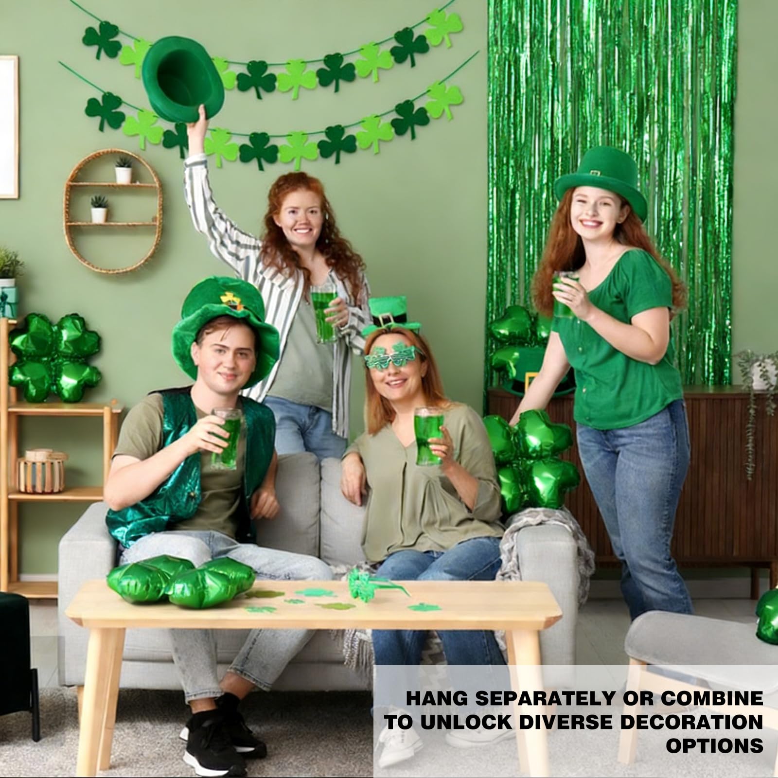 10pcs St Patrick's Day Decorations, Felt Shamrock Clover Garland Decorations St Patrick's Day Decor - Image 3