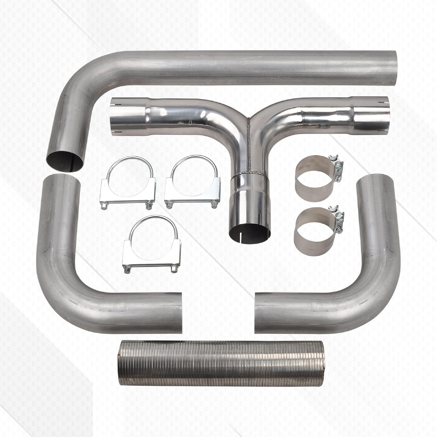 5'' Inch T Pipe Kit Dual Smoker Exhaust Stack System Dual Diesel Stack Kit Compatible with Chevy Dodge Ford Full Size Pickup Truck Universal Aluminized Steel Silver