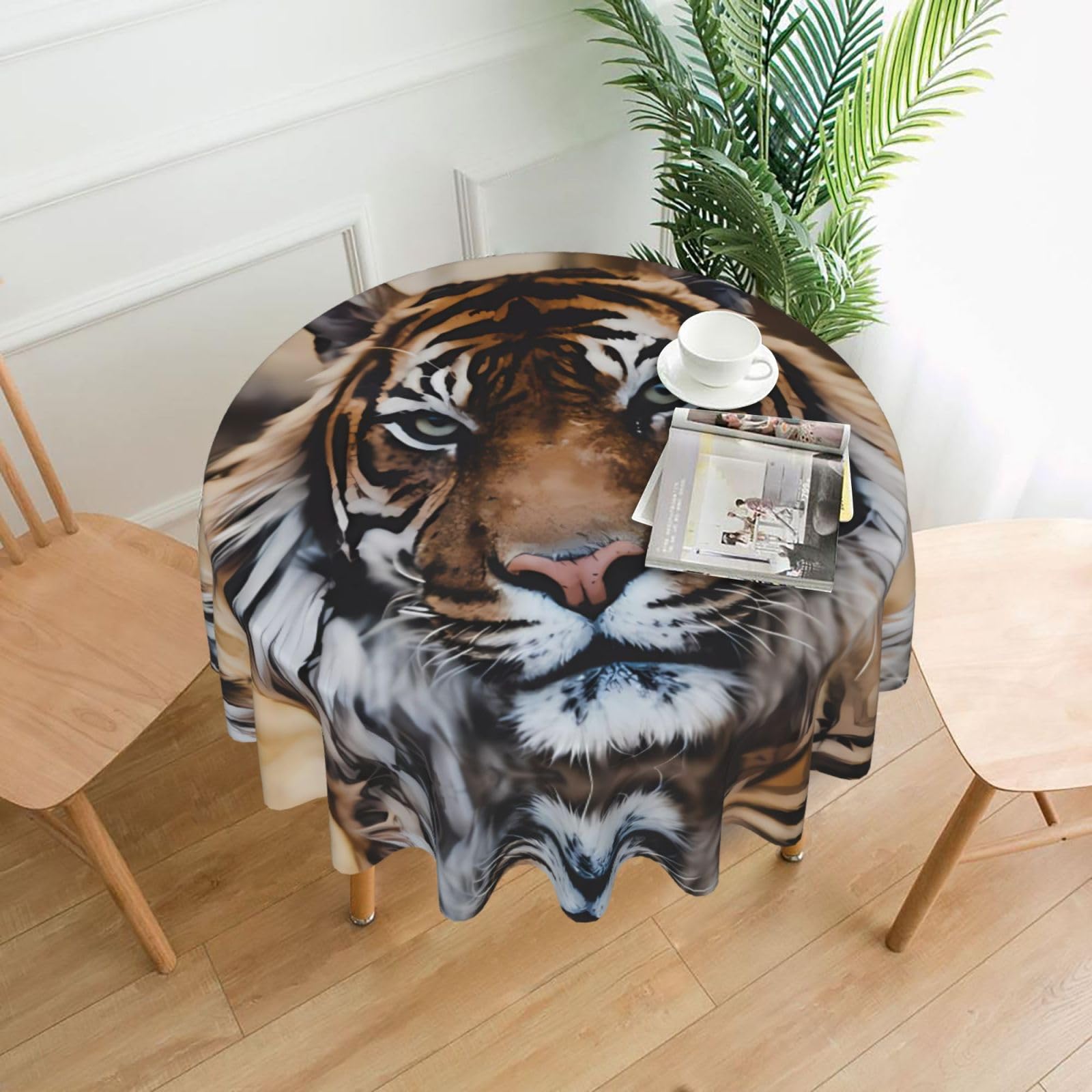 HJFCZH tiger Prints Round Decorative Tablecloth 60in - High-Grade Polyester Throw for Dinners, Weddings & Everyday Use