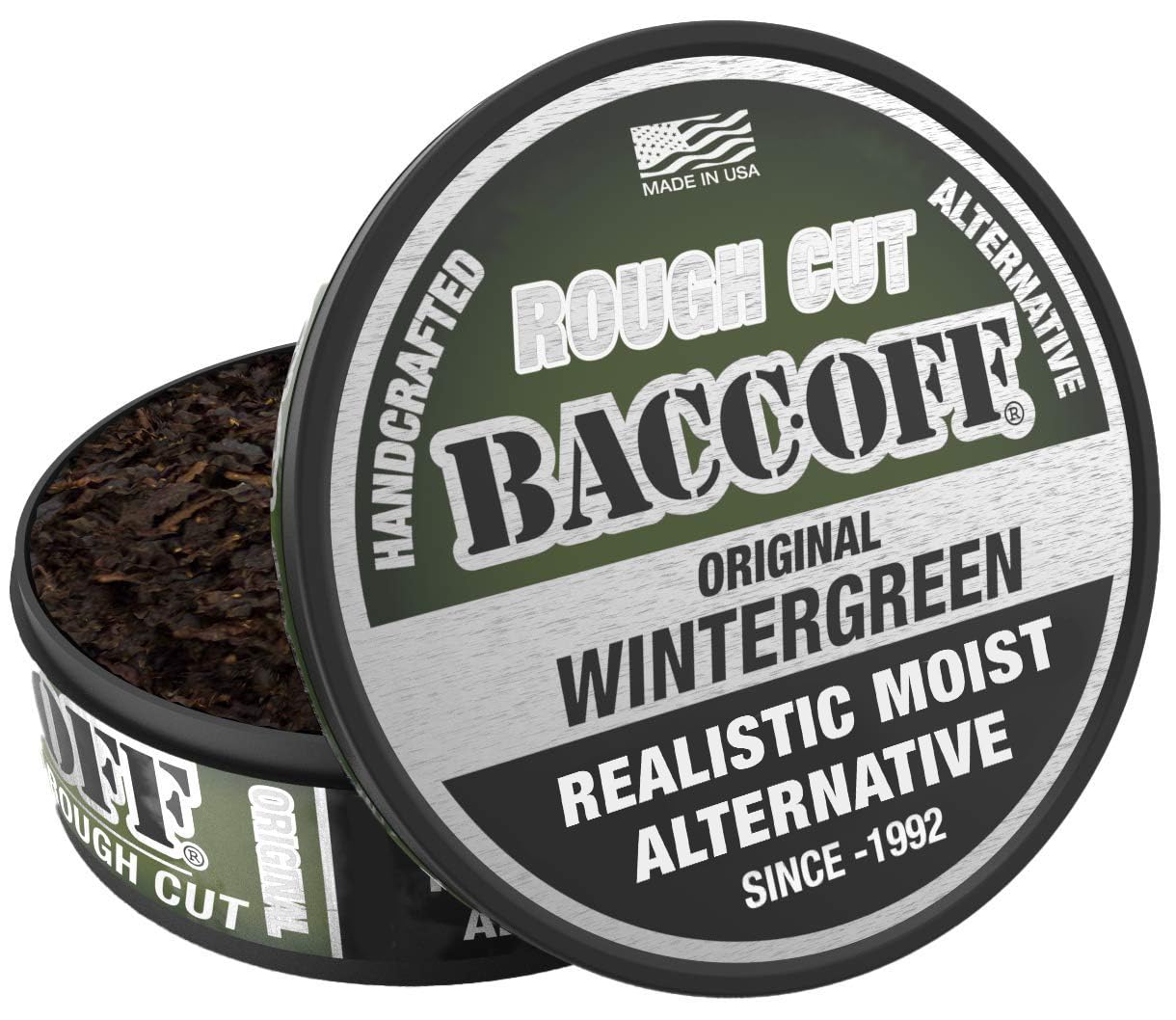 BaccOff, Original Wintergreen Rough Cut, Premium Tobacco Free, Nicotine Free Snuff Alternative (1 Can)