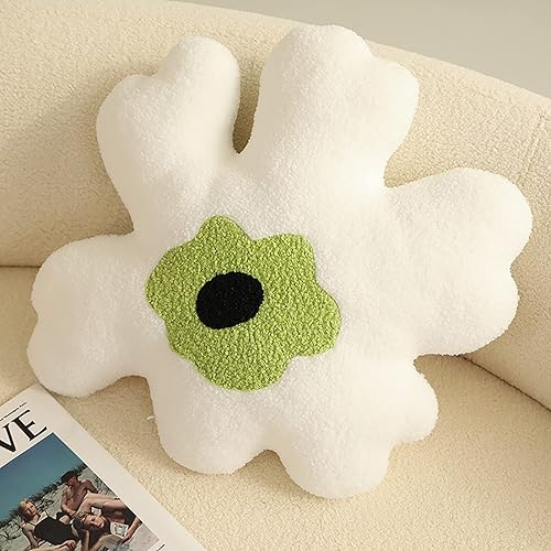 Miniatura 2 de Almohada de sofá Cojín de cintura Almohada de felpa con forma especial de flor Almohada creativa de corazón para niña (blanco y verde)