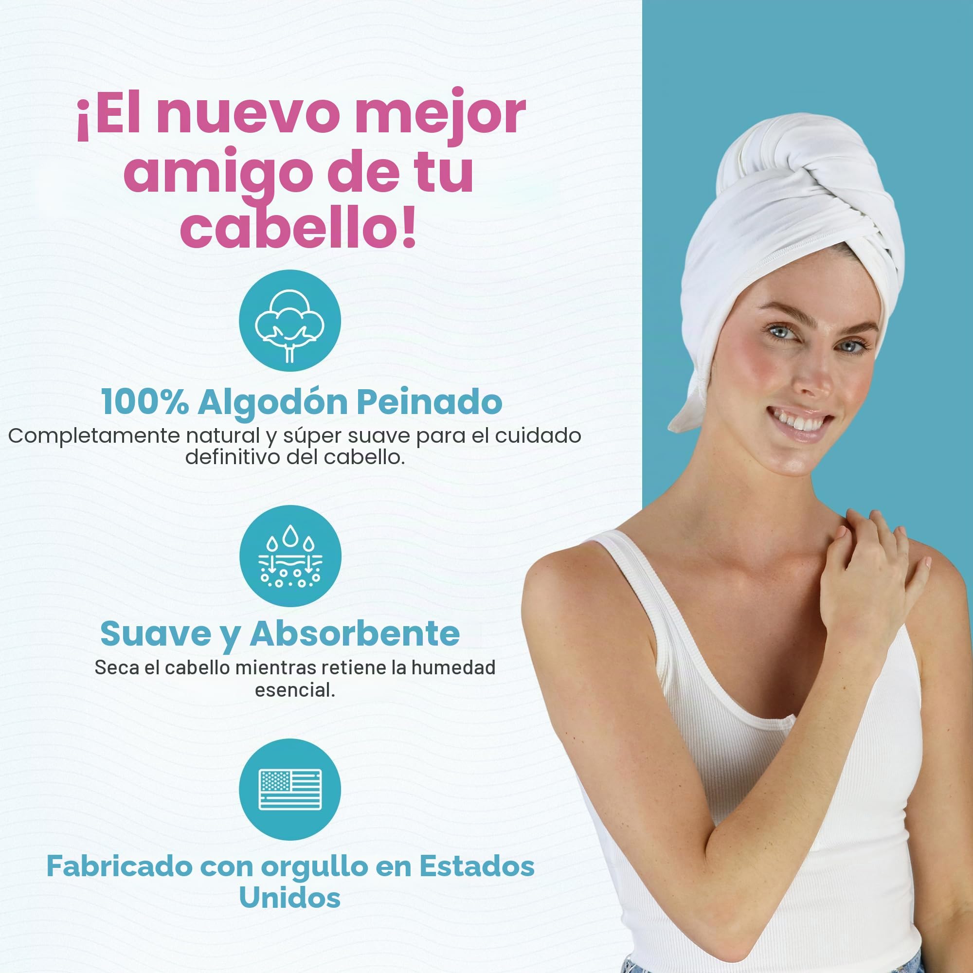 Hair RePear - Toalla de algodón prémium antiencrespamiento para el Cabello, Toalla de Cabello húmedo para Mujer, Rizado, Ondulado, Liso (Blanco, 73 x 114 cm)