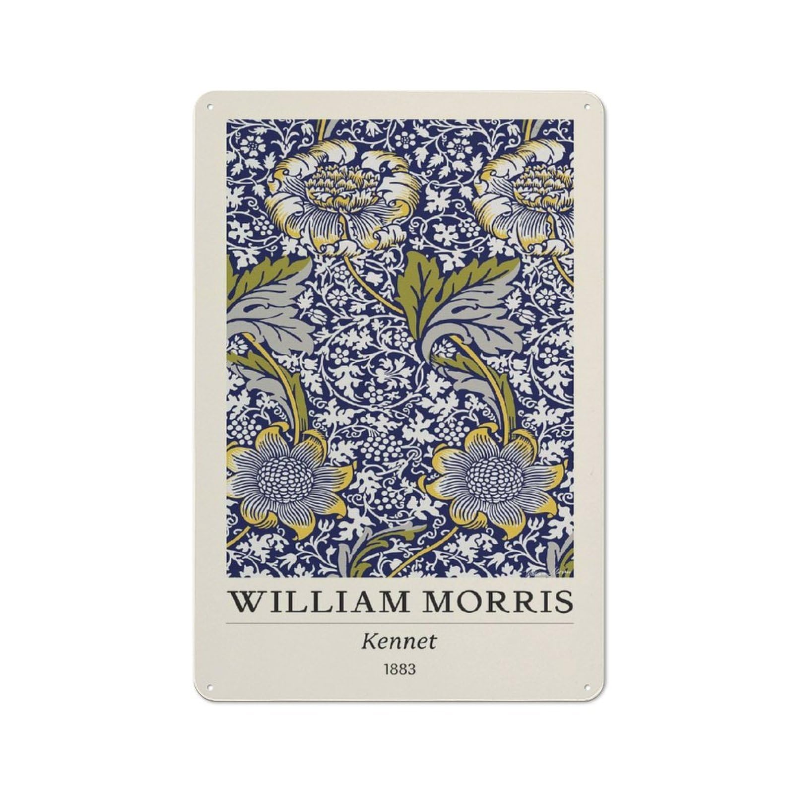 Junmoney Style-17 Modern Vintage William Morris Kennet Floral Blue Office Metal Sign 30X20cm, Creative Space Decor For Home Office, Reading Corner Or Bedroom