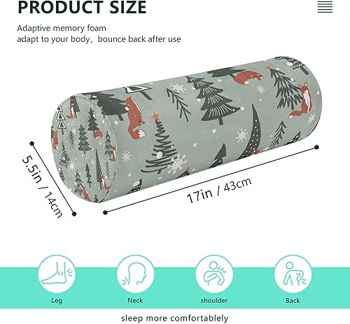 Miniatura 2 de Foxes Firtrees Bolster Pillow Yoga Neck Roll Pillow Cover Round Pillow Insert 17 Inch for Knee Support Pillow Cervical Cylinder