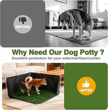 32 x 32 x 17 Dog Litter Box with High Walls with Artificial Grass Hemmed Edge, Portable Dog Potty Tray Large Puppy Potty Training Pad Tray Pet Toilet for Small Medium Dogs