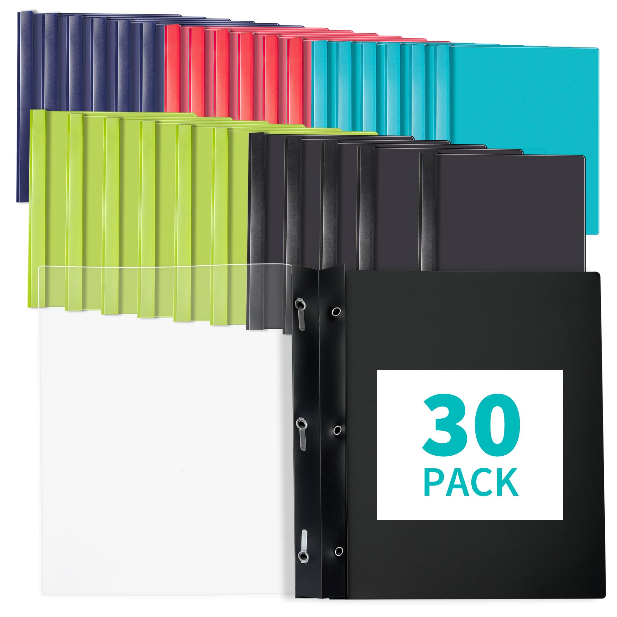 Heavy-Duty Report Covers with 3 Prongs, 100-Sheet Capacity, Assorted,30Pack