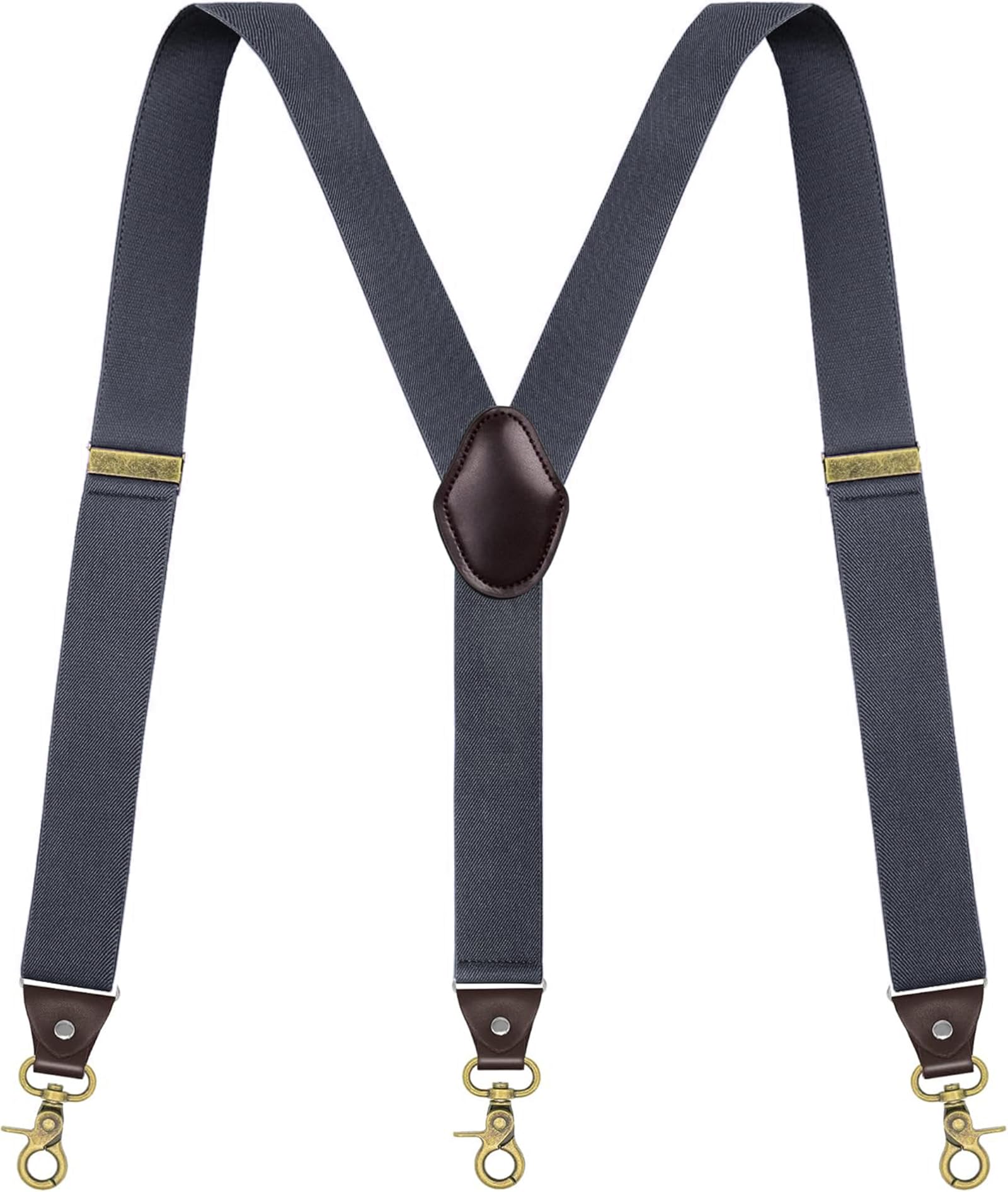 Mens Adjustable Y-Back Suspenders, with 3 Gold Clips Hooks for Jeans