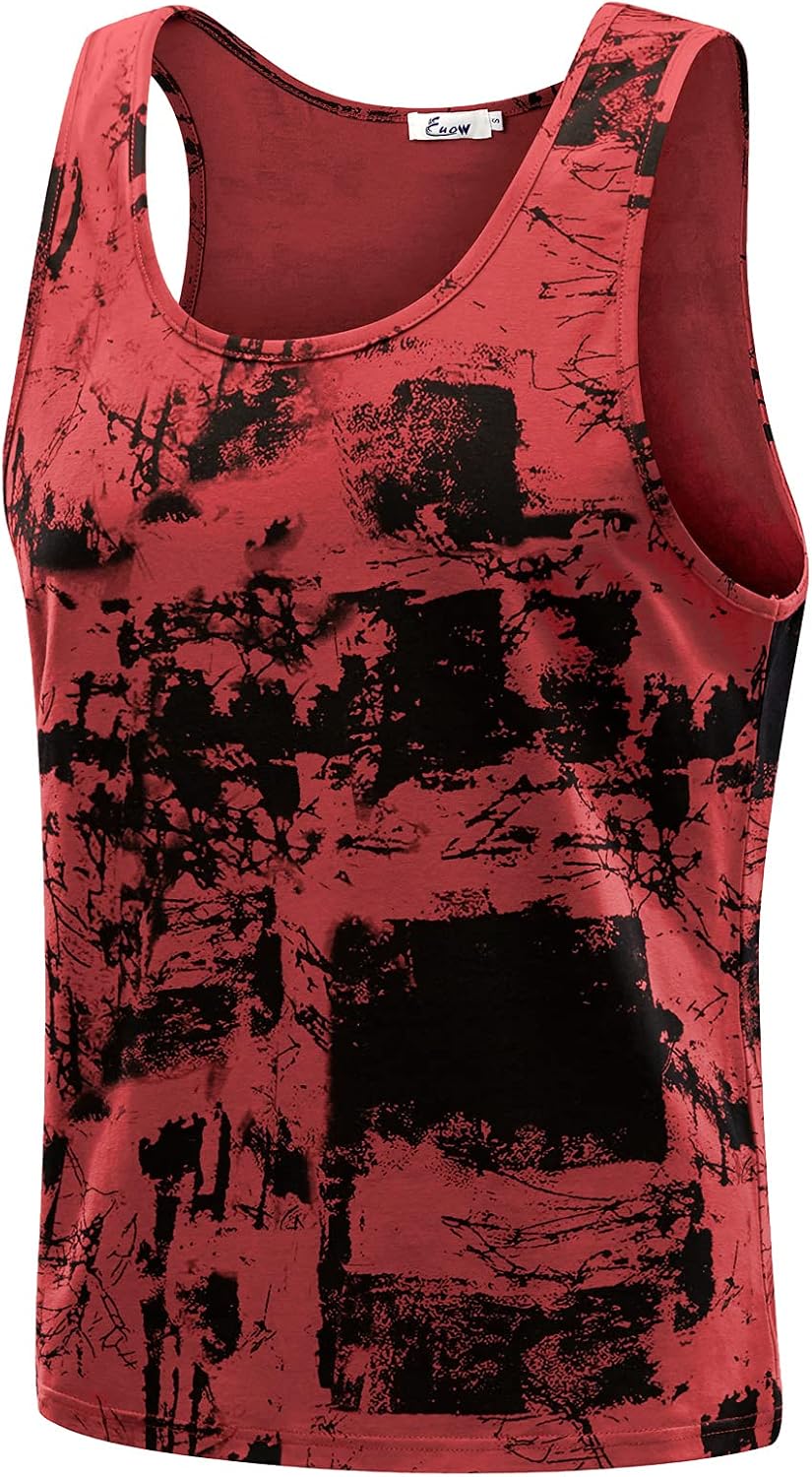 EUOW Men's Tie Dye Tank Tops Printed Summer Sleeveless Tee, Gym Workout T-Shirts Fitness Vest Athletic Undershirts
