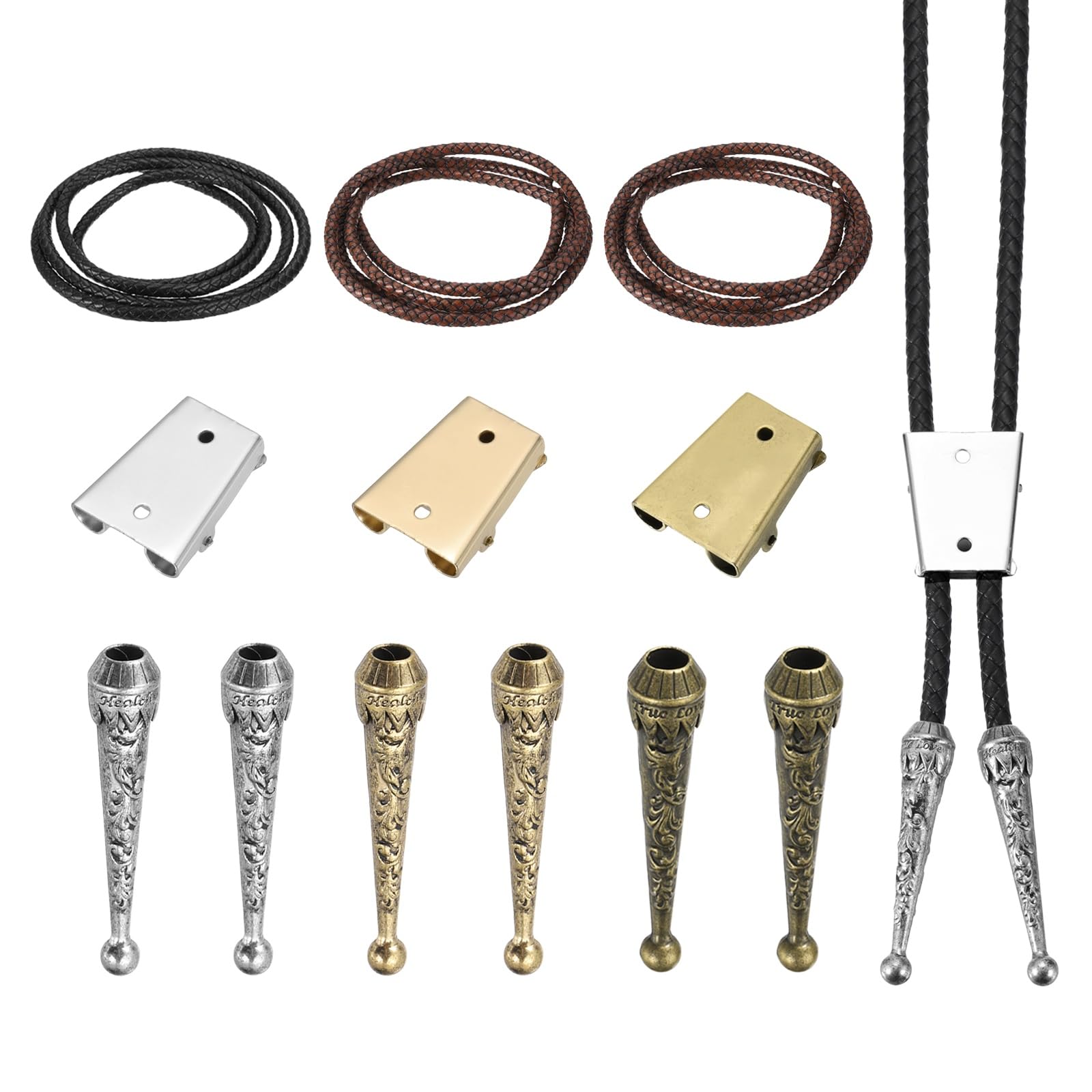 Kit Bolo Tie en cuir tressé et métal noble pour création de bijoux Western chic