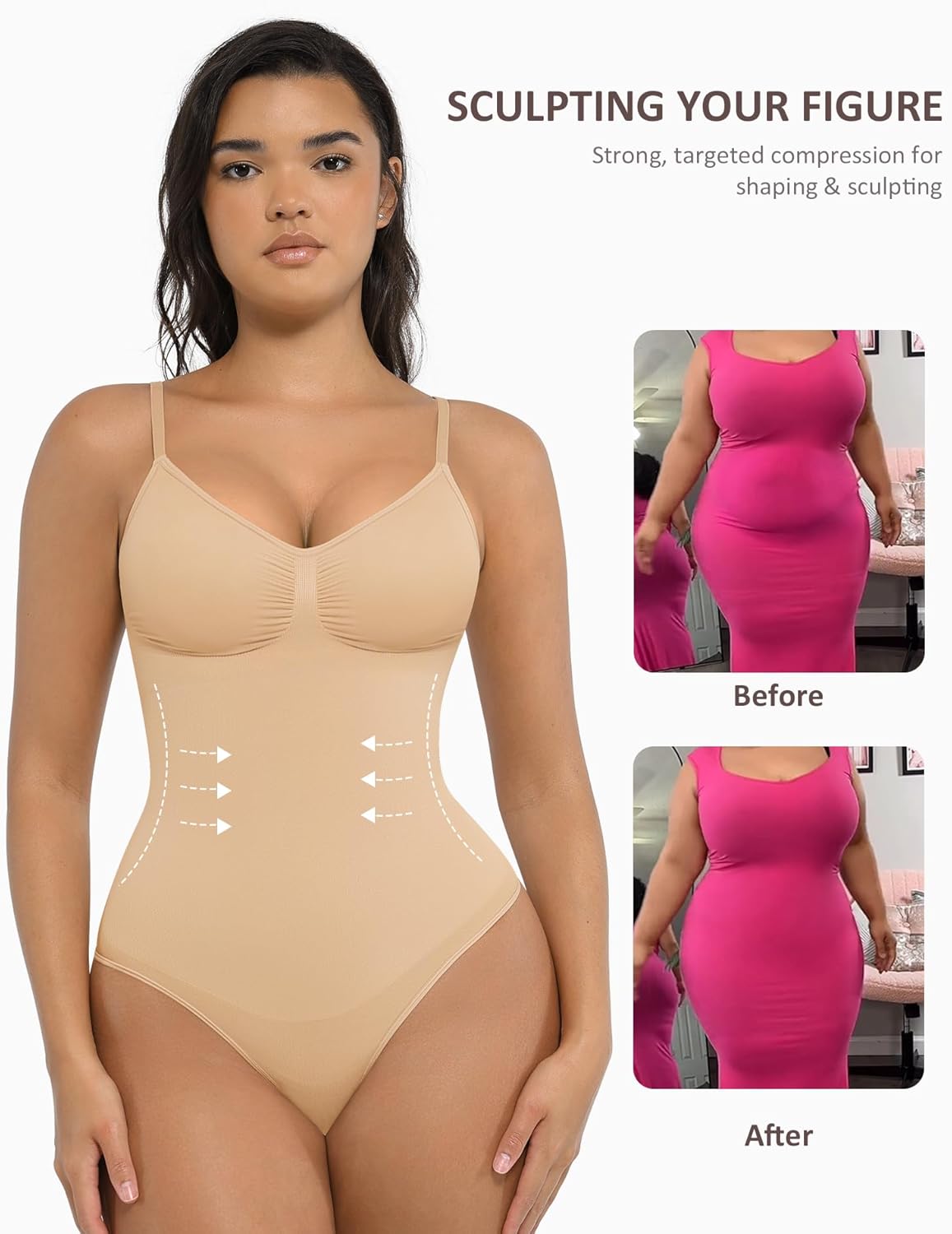 FeelinGirl Body Shaper Tummy Control Shapewear for Women Bodysuit Thong Begie 3XL-4XL - Image 5