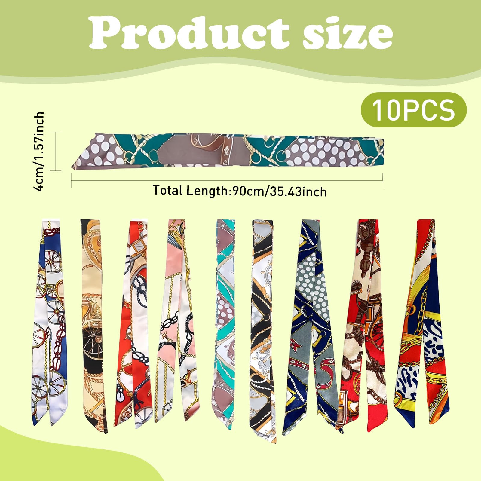 foulard da borsa donna 10 pezzi sciarpa raso seta elegante 90x4 cm accessori moda per capelli collo borsa regalo fashion