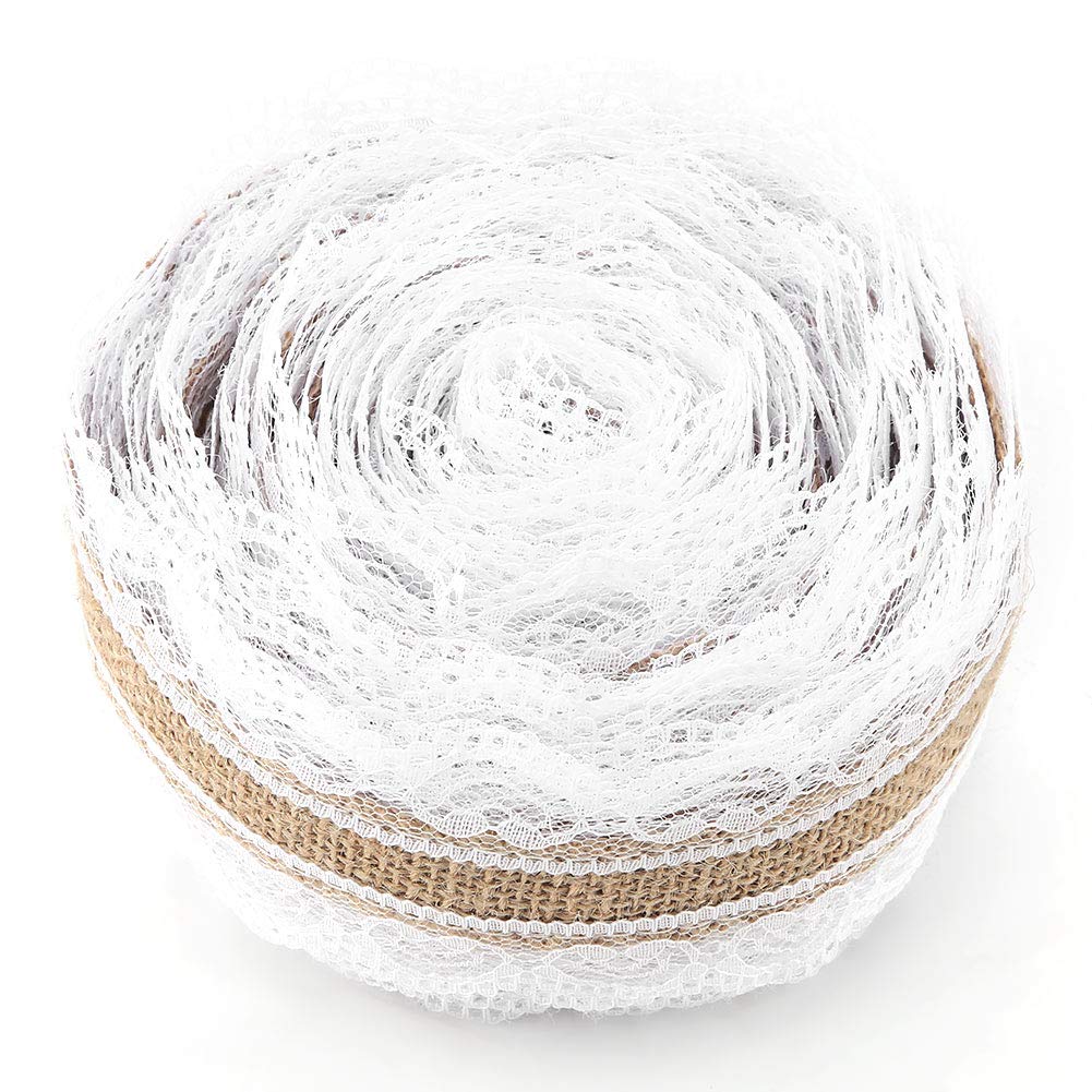 Nastro In Juta Con Pizzo Bianco, Rotolo Di Nastro In Iuta Naturale Con Bordo In Pizzo Vintage Per Matrimoni Natale Feste Artigianato Regali Decorazioni (4 Pezzi, 2 M