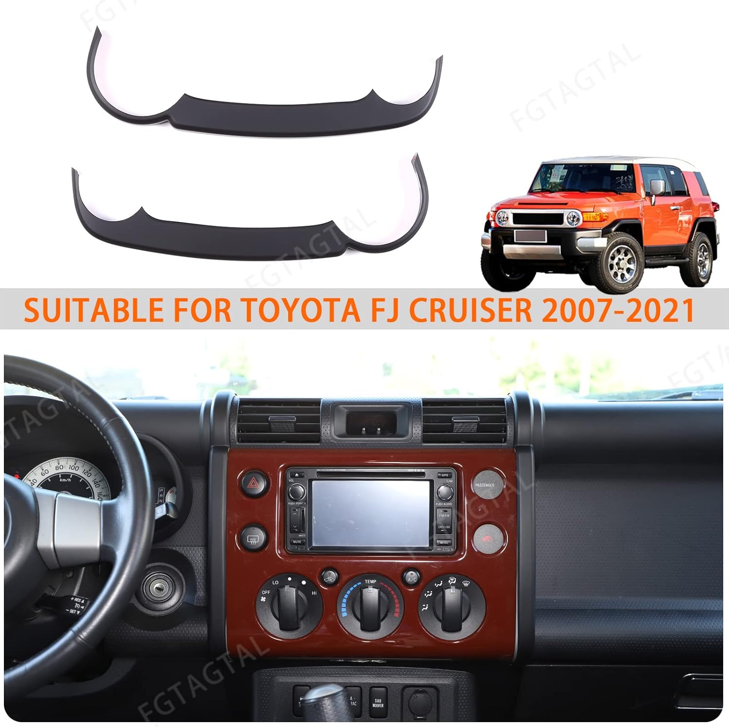 Navigation Side Trim Cover Compatible with Toyota FJ Cruiser 2007-2021, ABS Center Console Dashboard Navigation Side Strip Trim Cover, 2PCS (Matte Black)