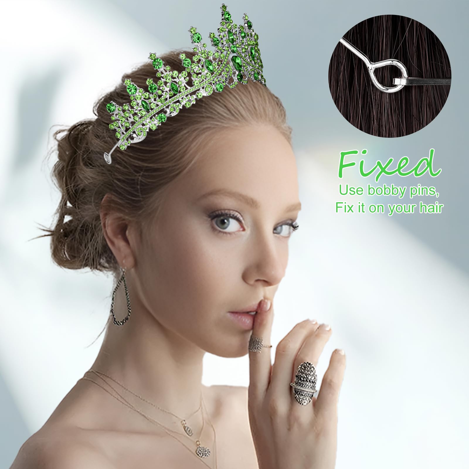 Princess tiara green crystal crown headpiece headdress wedding anniversa… Gold Royal Queen Crown: Green Crystal Wedding Headpiece - Etsy main image 4