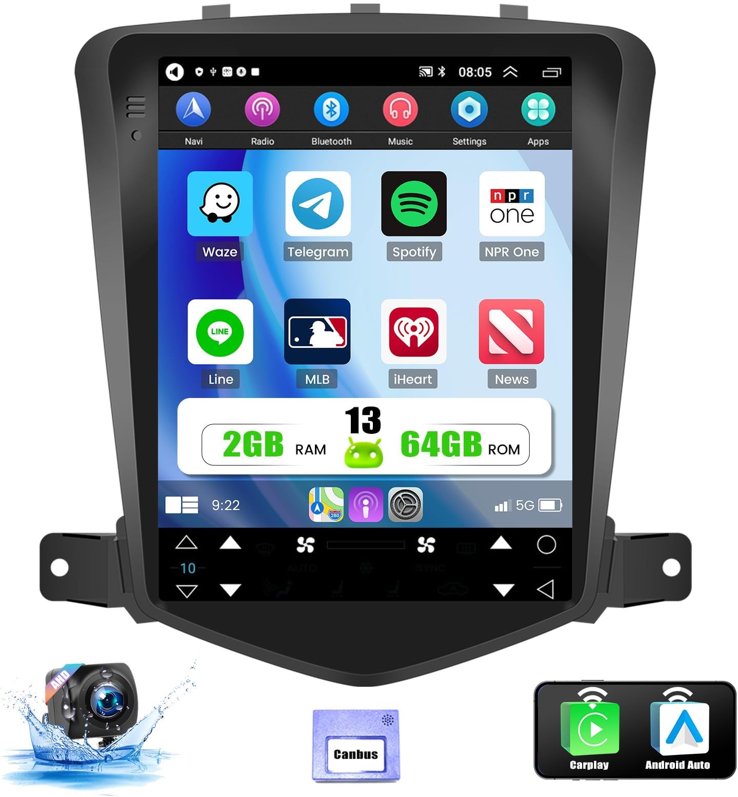 [2+64G] Android 13 Car Stereo for Chevrolet Chevy Cruze J300 2008-2012 with Apple Carplay&Android Auto,9.7 Inch Android Head Unit Car Radio with Bluetooth FM/RDS Radio WiFi GPS Dual USB+Backup Camera