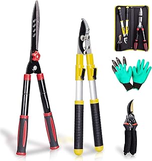 KOTTO 3 Pack Garden Tool Set Pruning Bypass Lopper Hand Pruner Shears Heavy Duty Carbon Steel Ergonomic Comfort Shock Abso...