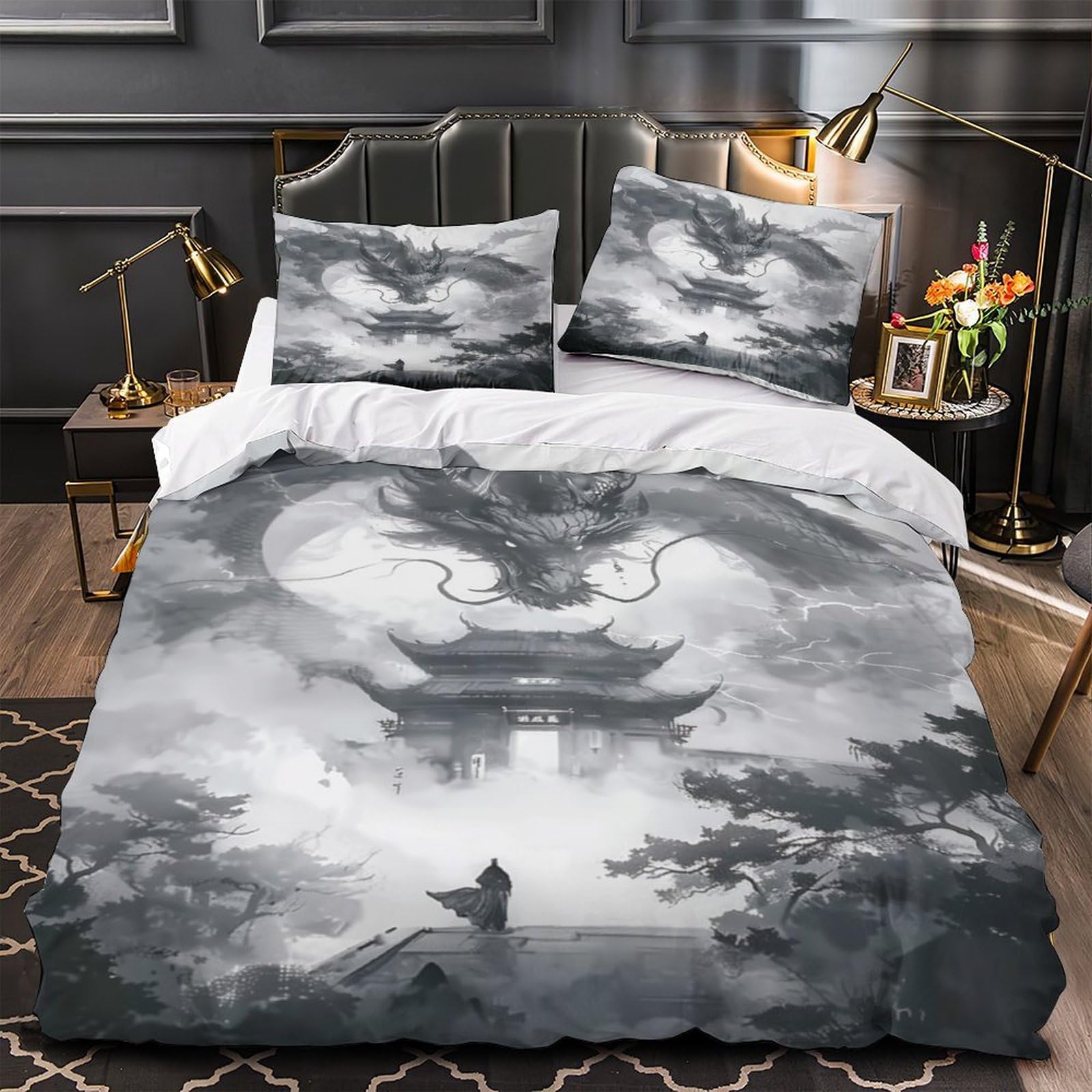 Parure de lit dragon mythique housse de couette microfibre 140x200cm pour ado