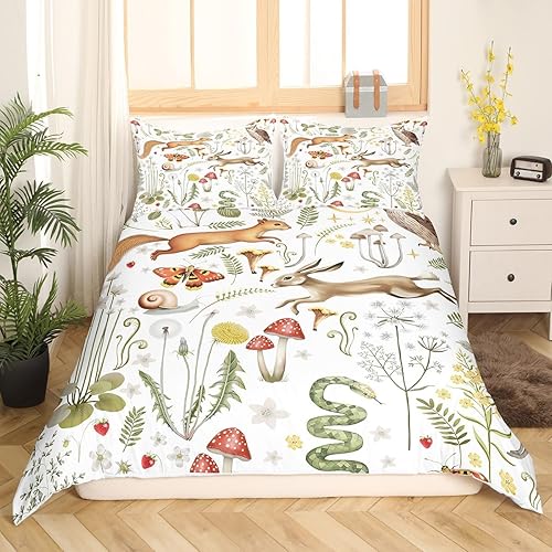 Miniatura 106 de Juego de funda de edredón de 3 piezas, diseño de hongos, diseño de hojas botánicas de acuarela y fresa, para niños, adolescentes, adultos, libélula
