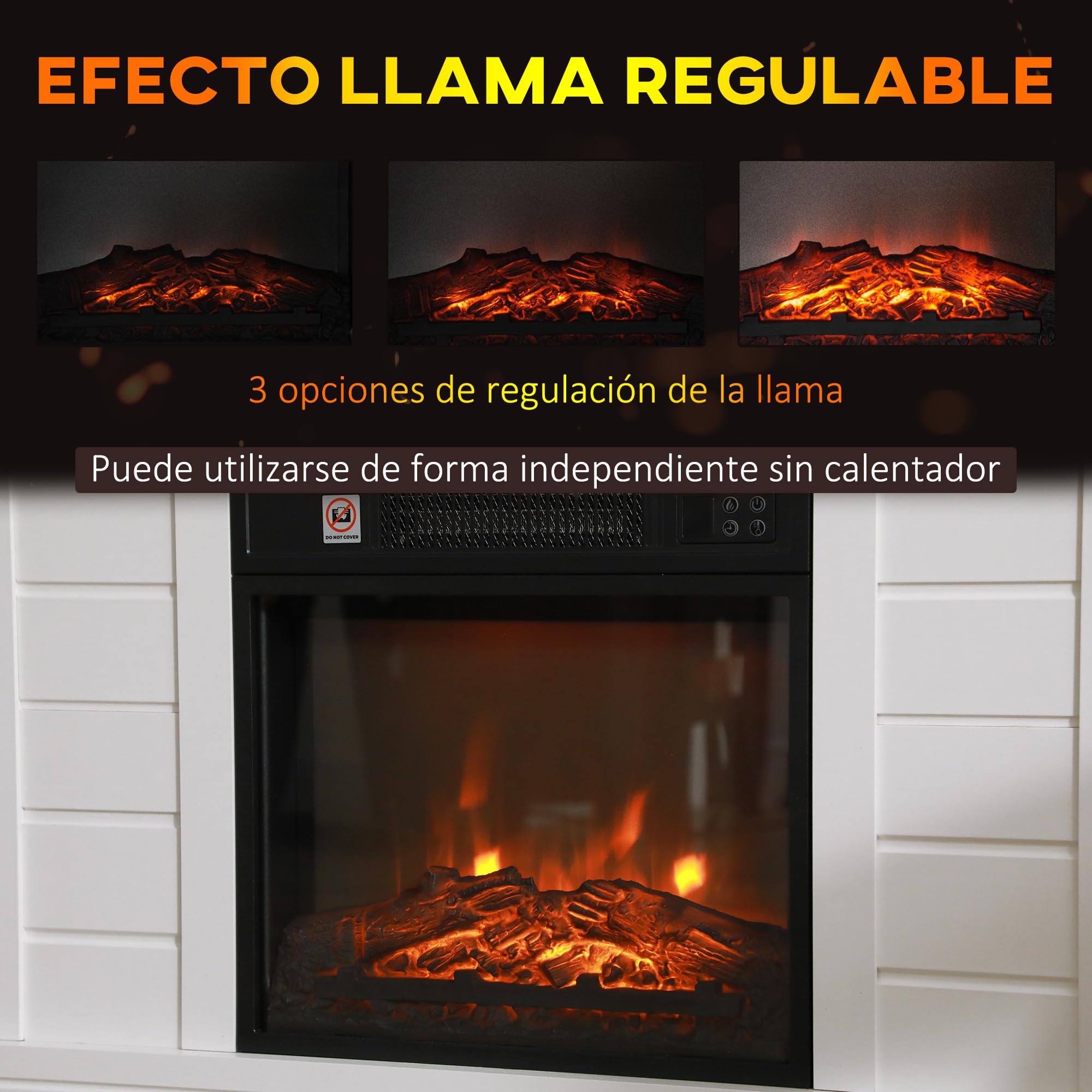 HOMCOM Chimenea Eléctrica, Chimenea Decorativa con Efecto de Llama, Calefacción 1800 W, Control Remoto, Temporizador Semanal, Protección contra Sobrecalentamiento, Blanco