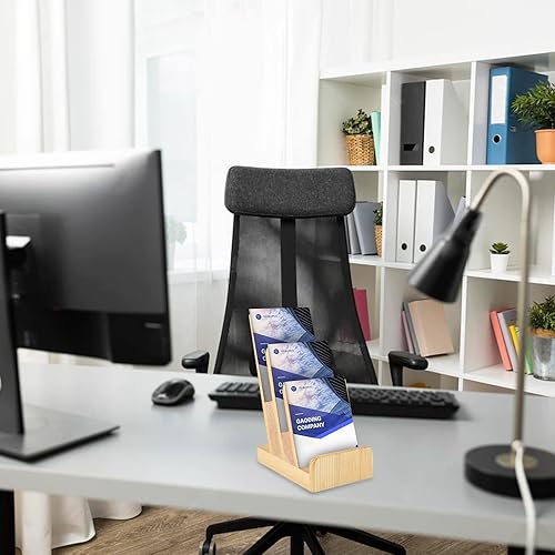 Miniatura 4 de DOSTATNI Soporte de madera de pino de 3 niveles, soporte de exhibición de folletos, organizador de folletos triple, soporte para postales y